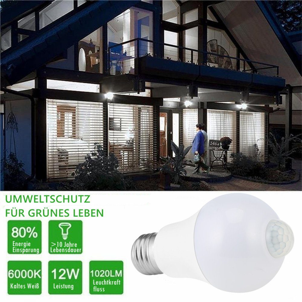 iscooter E27 mit PIR Bewegungsmelder, 12W Smarte Lampe, 120°, Auto on/off