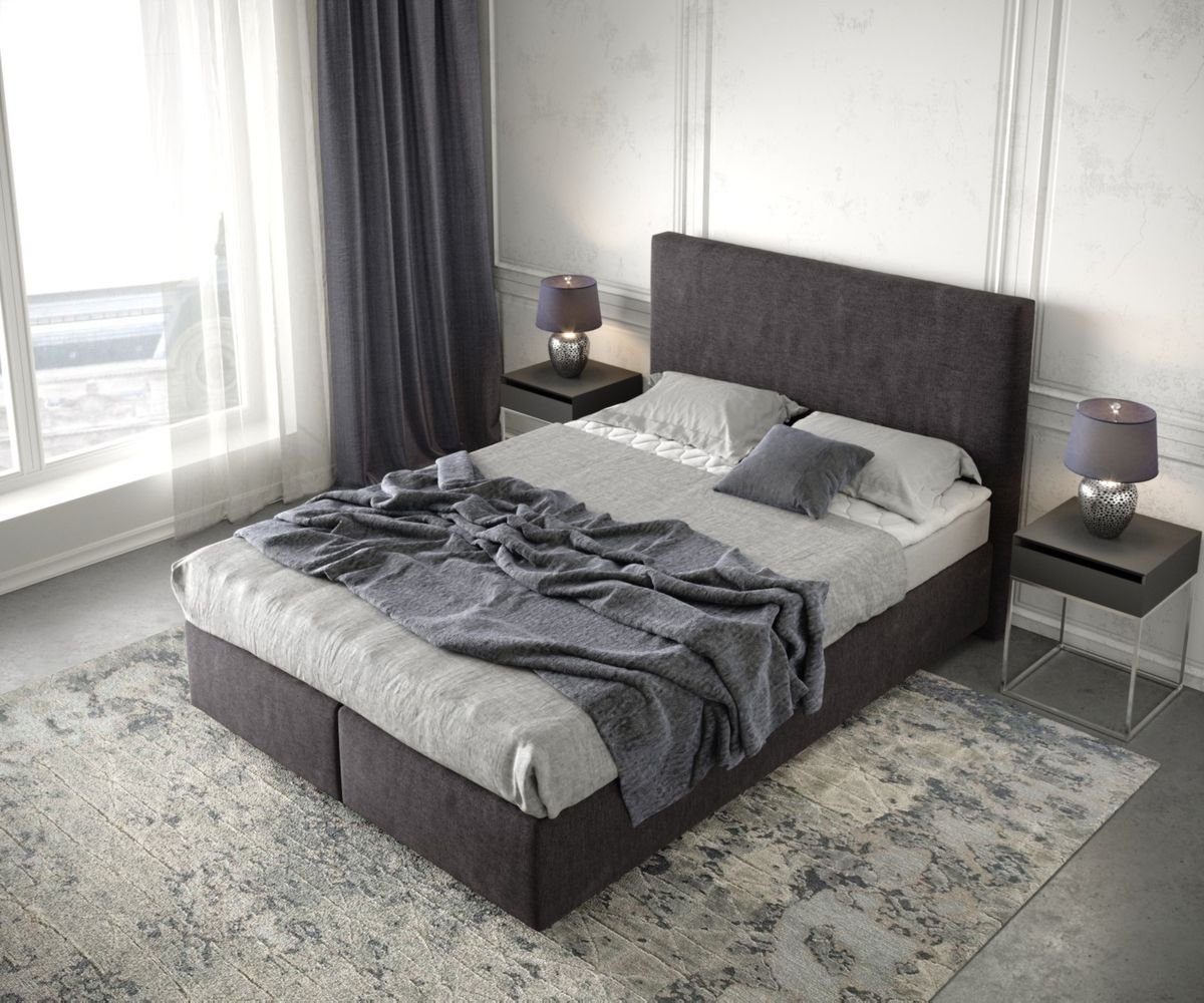 DELIFE Boxspringbett Dream-Well, Mikrofaser Schwarz 140x200 cm mit Matratze und Topper