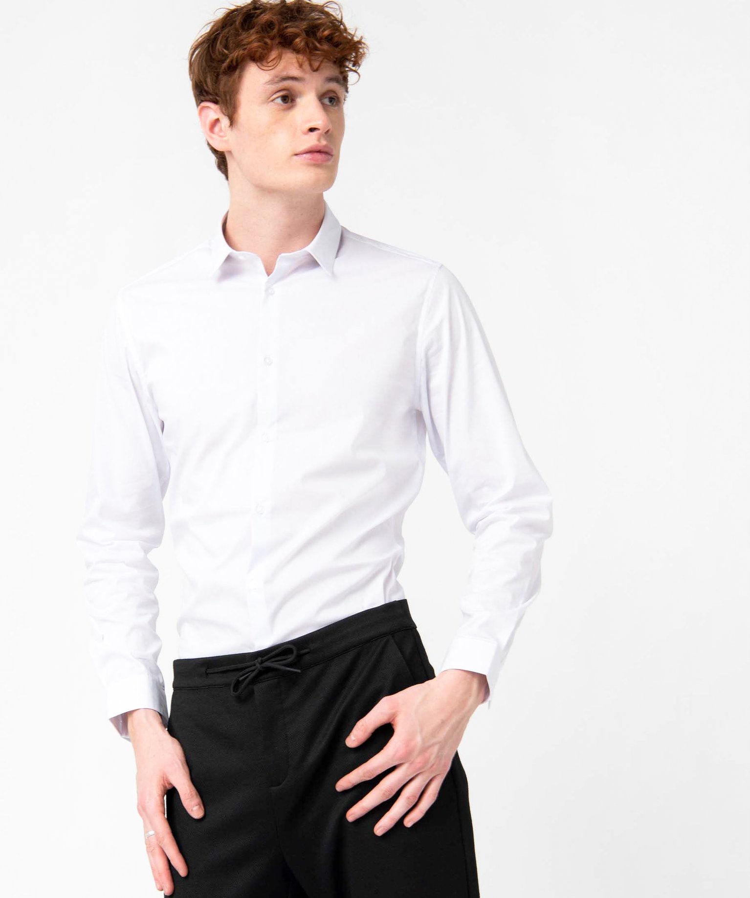 Chemise homme unie coupe slim en coton stretch blanc | GEMO