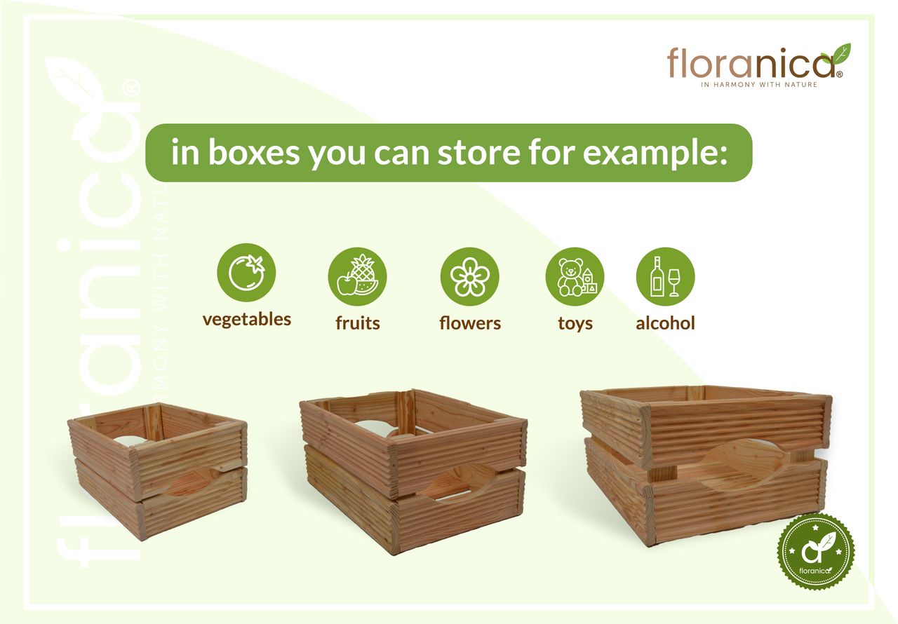 Pemicont Floranica Holzkiste Lärche nicht imgrägniert 3er Set Gartendeko Aufbewahrungsboxen Obstkisten Blumentopf Holz Kiste Spielzeugkiste