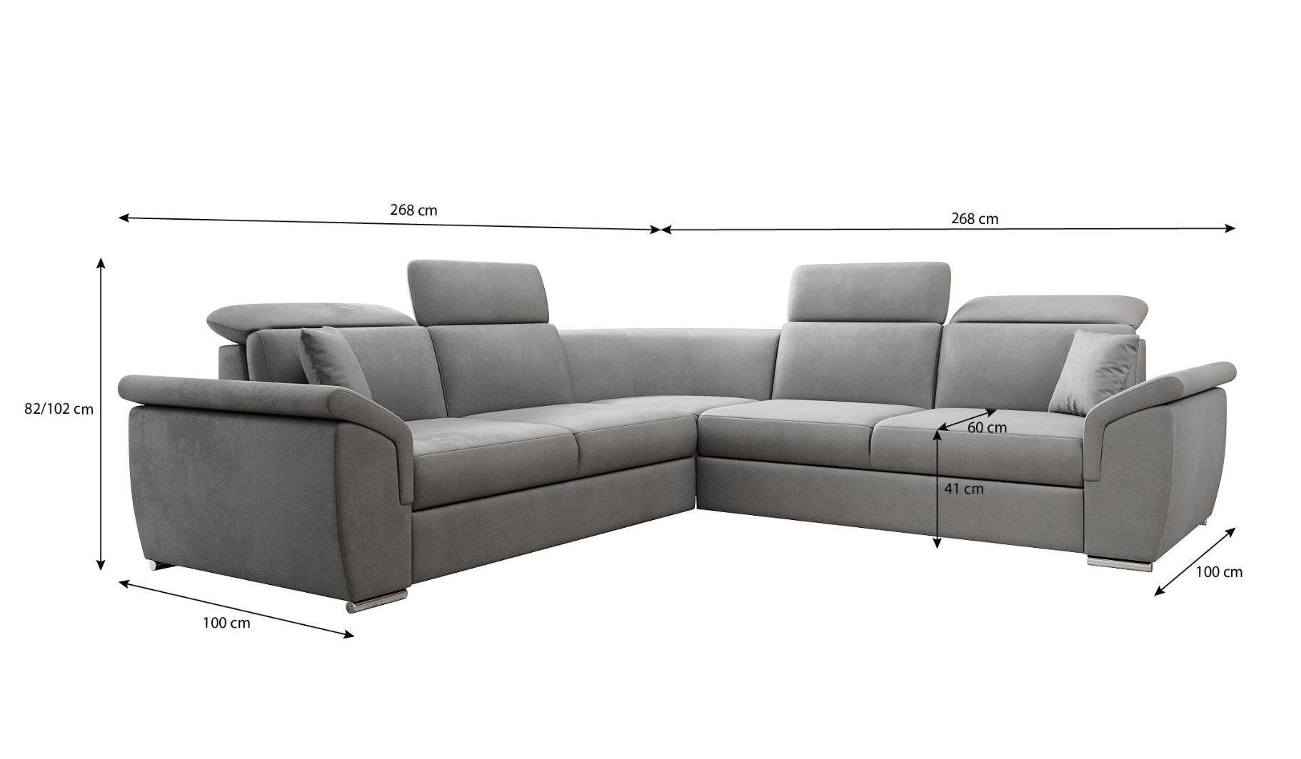 Luxusbetten24 Ecksofa Fernando, mit Schlaffunktion und Stauraum