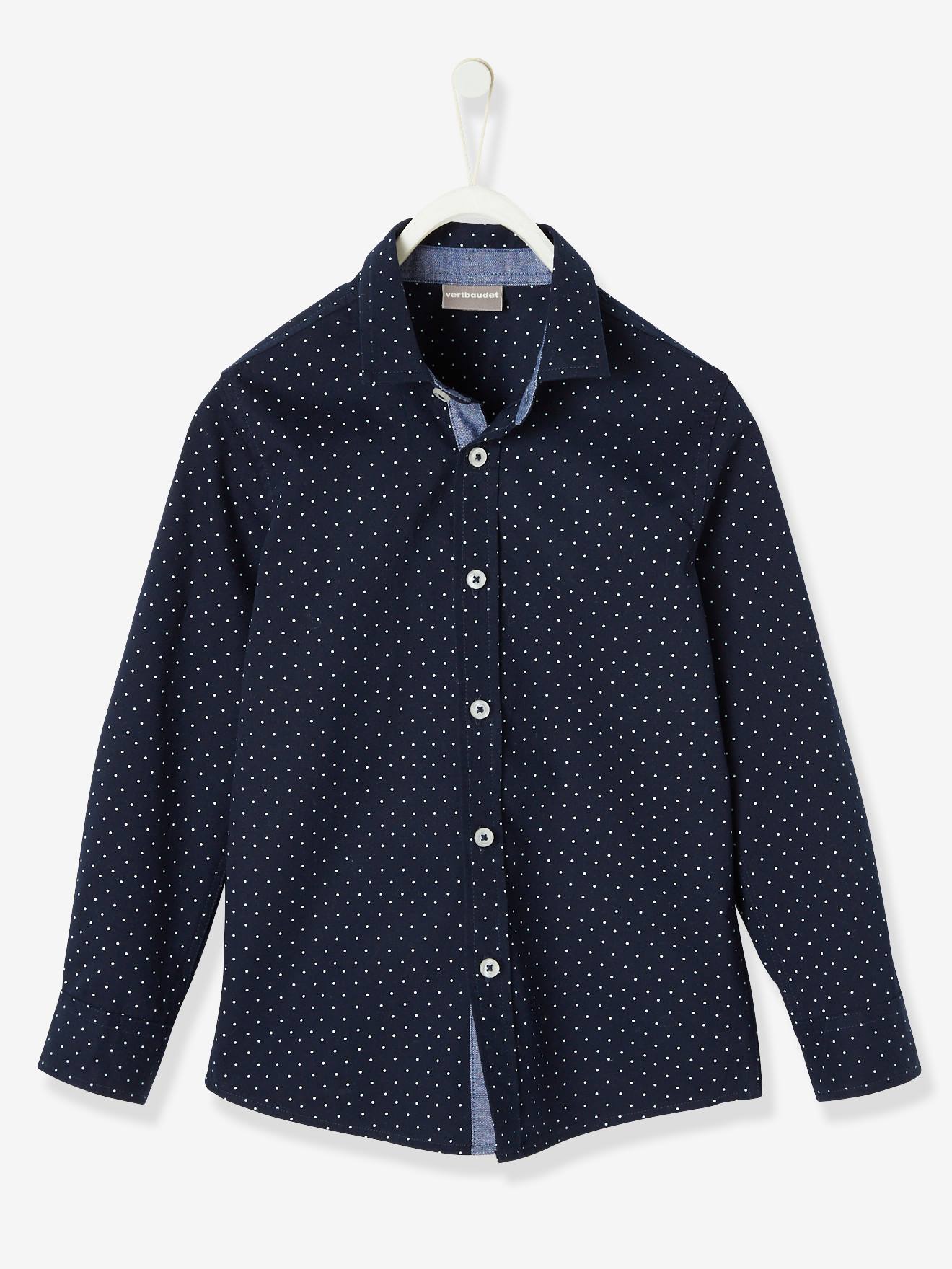 Chemise garçon imprimée pois marine imprimé