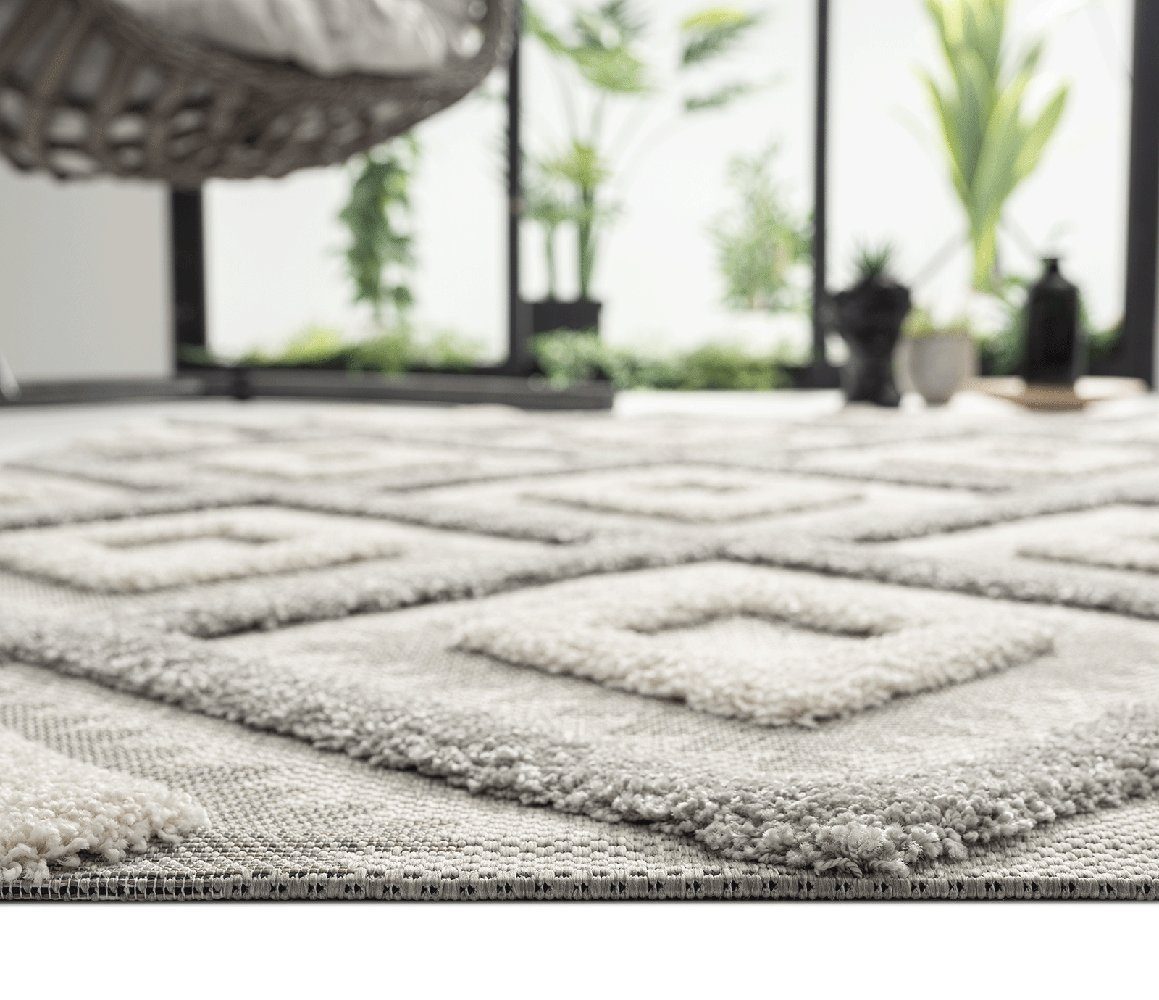Outdoorteppich Karel In & Outdoor Teppich wetterfest - hochwertiger Teppich, the carpet, Rechteck, Höhe: 20 mm, pflegeleicht, Shaggy-Elemente, Boho-Stil, Flachgewebe