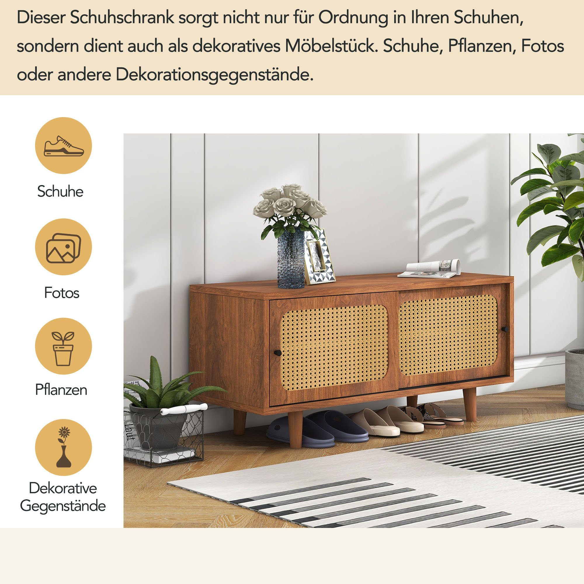 REDOM Schuhschrank (mit 2 Türen mit verstellbare Ablage Walnussfarbe formschöner Schuhschrank, Für Flur, Wohn- und Schlafzimmer) 104x40x48 cm