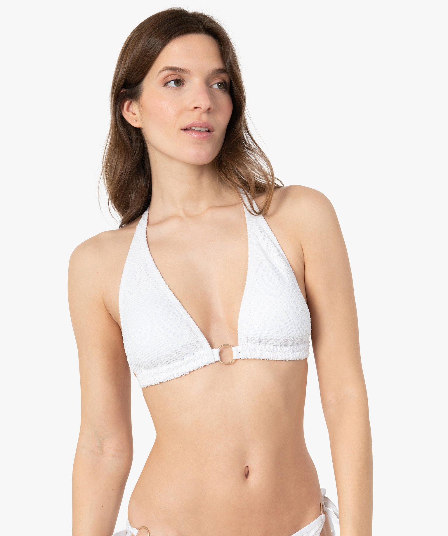 Haut de maillot de bain femme forme triangle en maille ajourée blanc | GEMO