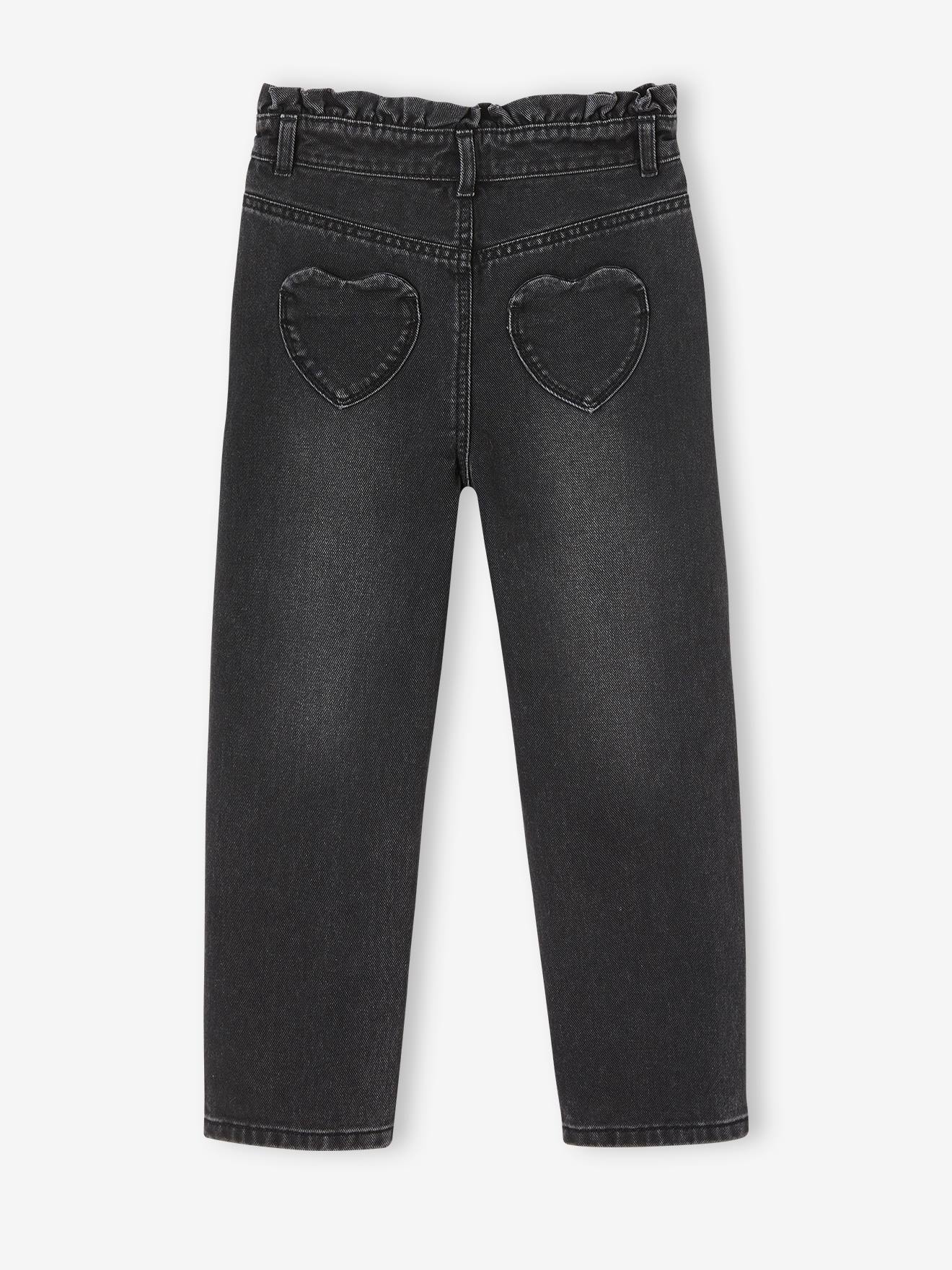 Jean Mom fit poches coeur au dos Fille denim gris