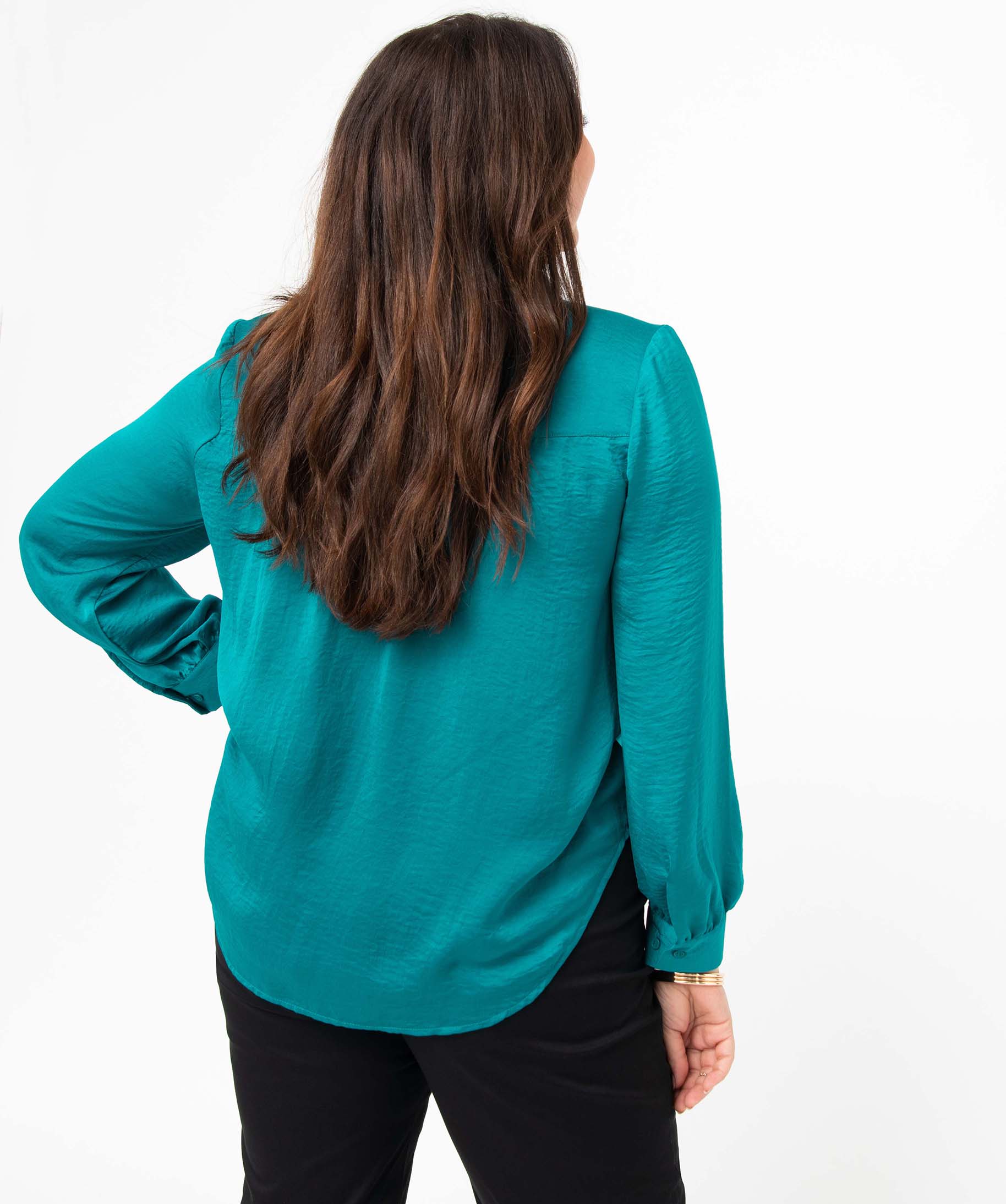 Chemise femme grande taille en matière satinée bleu | GEMO