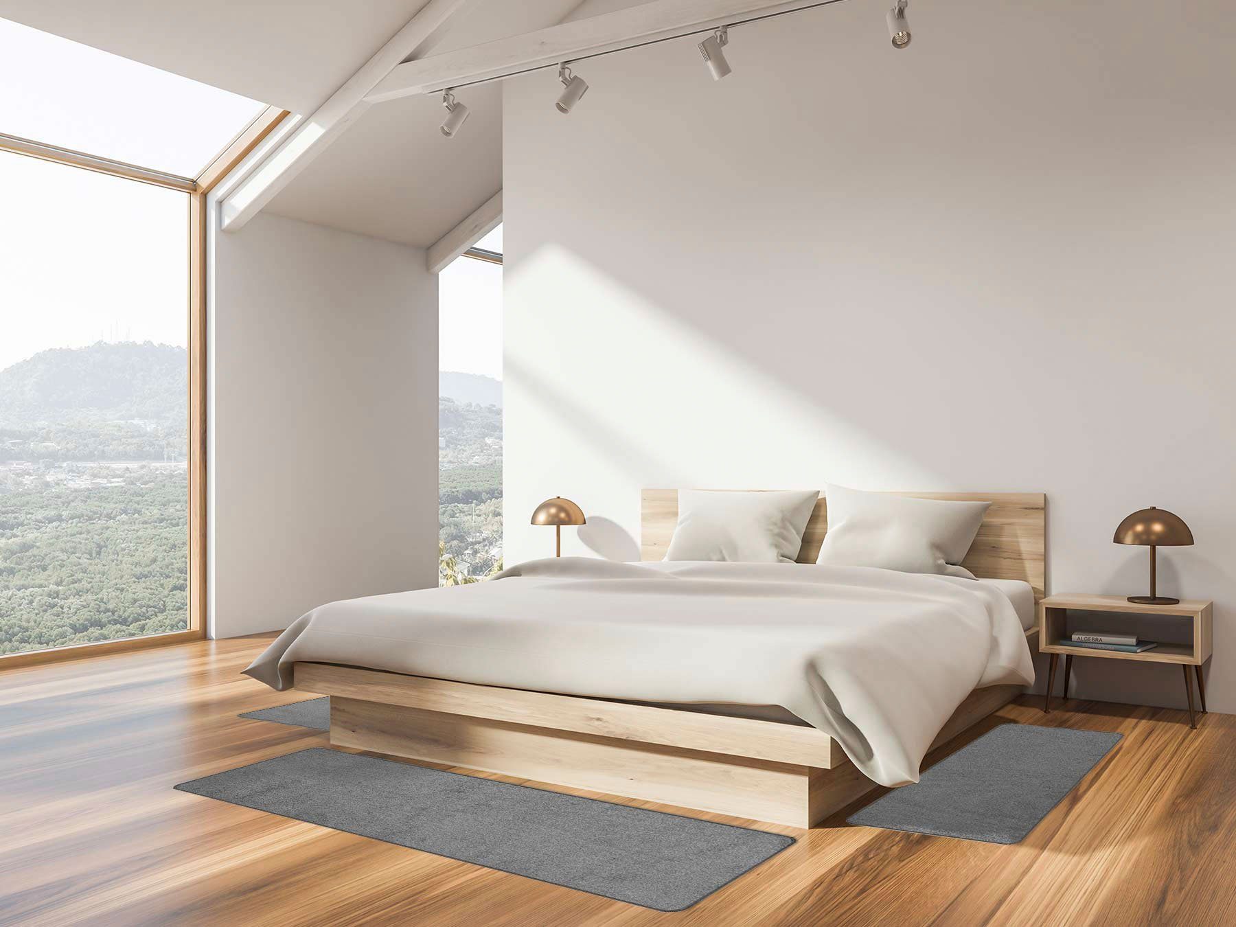 Bettumrandung MANILA Primaflor-Ideen in Textil, Höhe 10 mm, (3-tlg), Bettvorleger, Kurzflor, Uni Farben, Läufer-Set für das Schlafzimmer