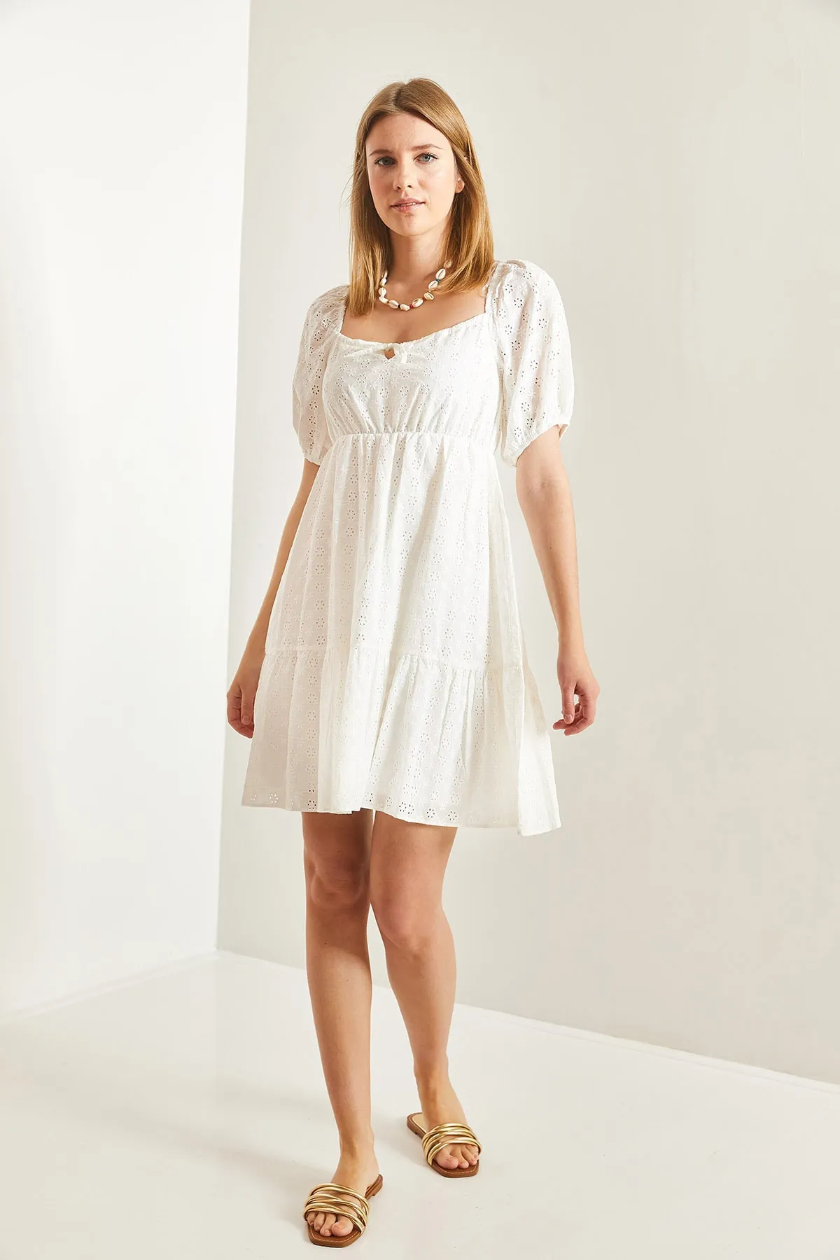 Bianco Lucci  Damenkleid aus Muschelstoff mit Kragenbindung