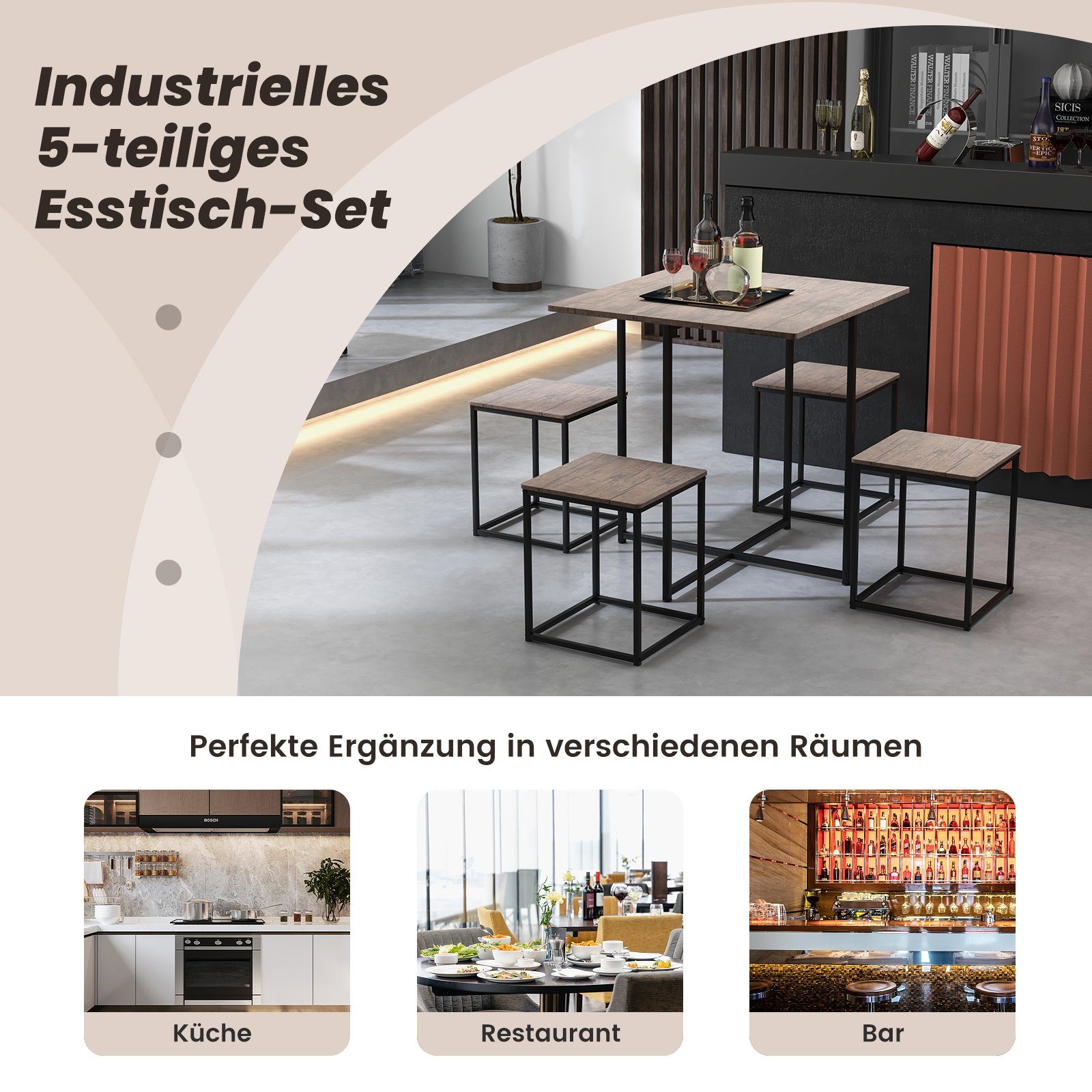 COSTWAY Bartisch (5 TLG), mit 4 Hockern, Metallgestell, platzsparend