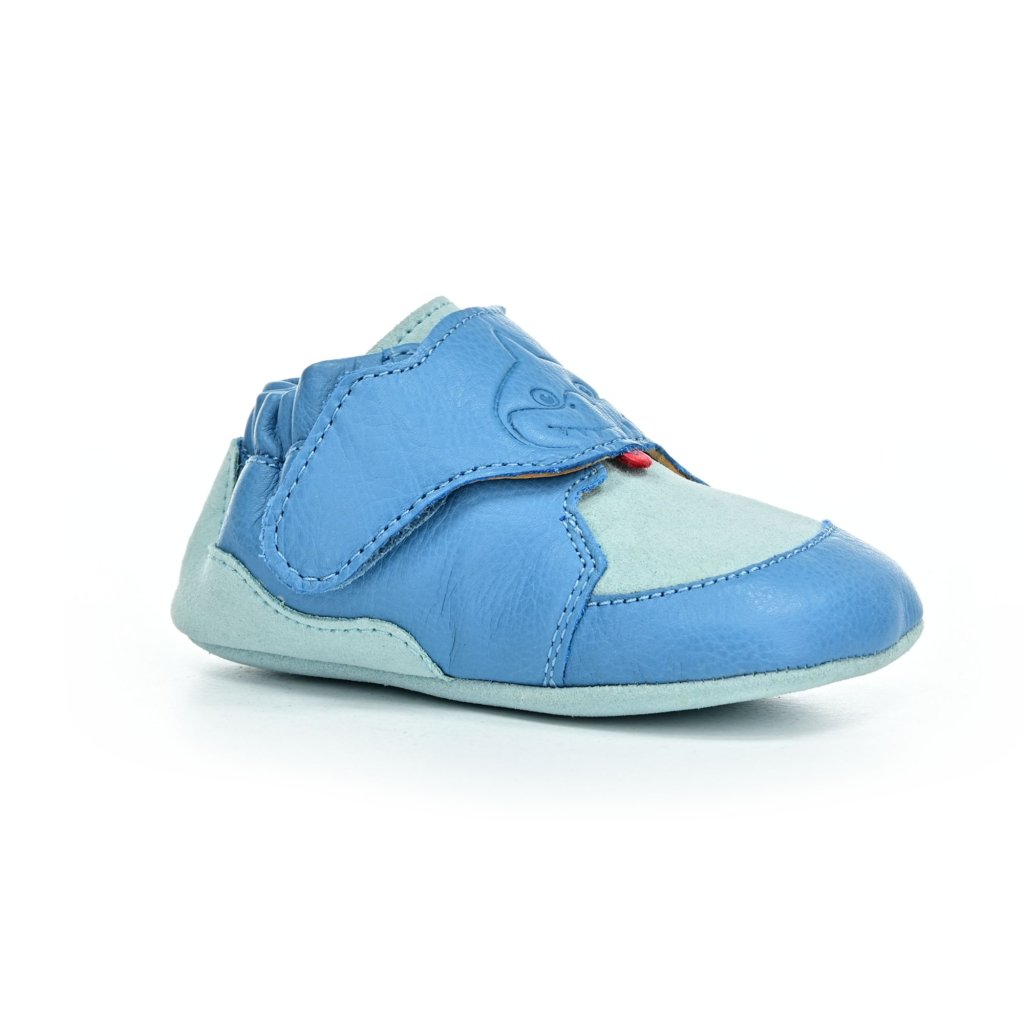 Affenzahn Krabbelschuh Leder Crawly Hai Blau