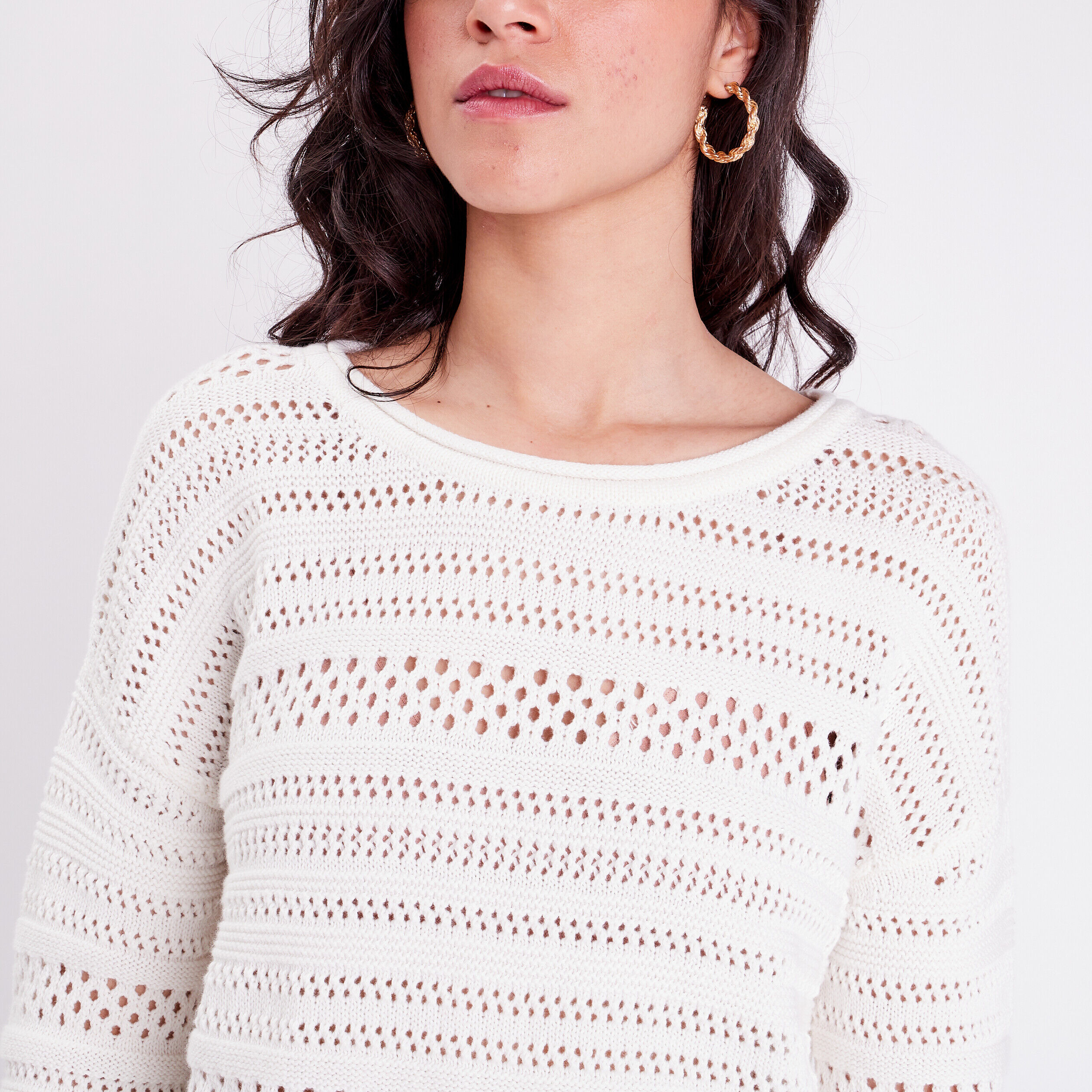 Pull ajouré manches longues ecru femme | Cache Cache