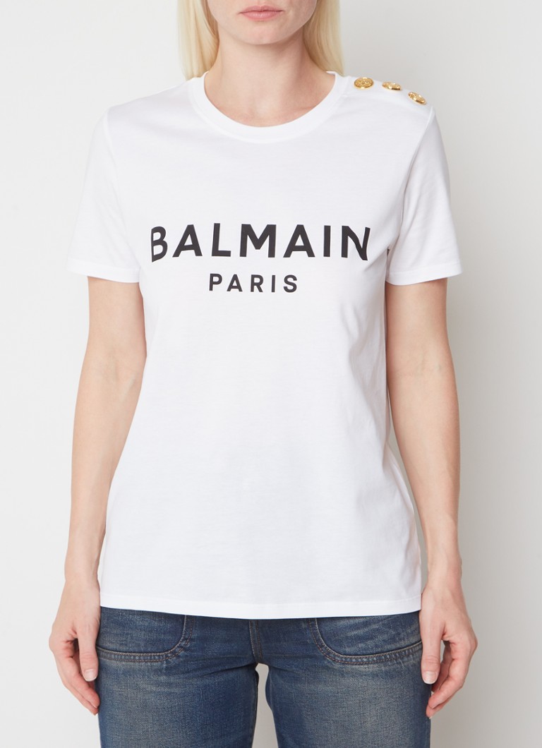 Balmain  T-shirt met logoprint en sierknopen