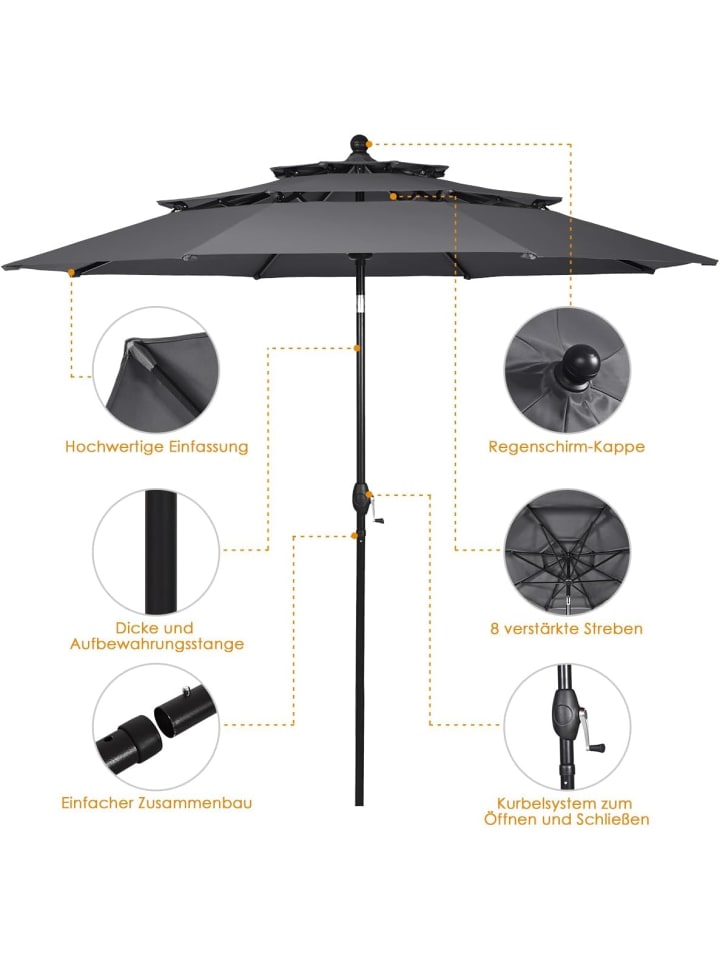COSTWAY 300cm Sonnenschirm in Anthrazit günstig kaufen onesize
