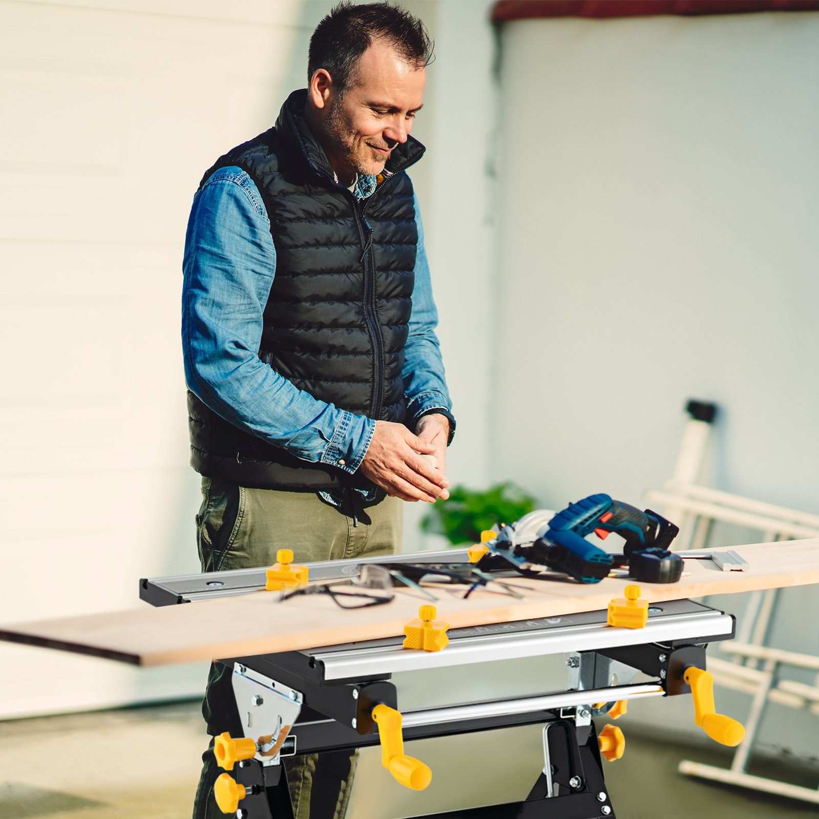 COSTWAY Werkbank Werktisch, 4-Fach neigbar, klappbar, 100 kg belastbar