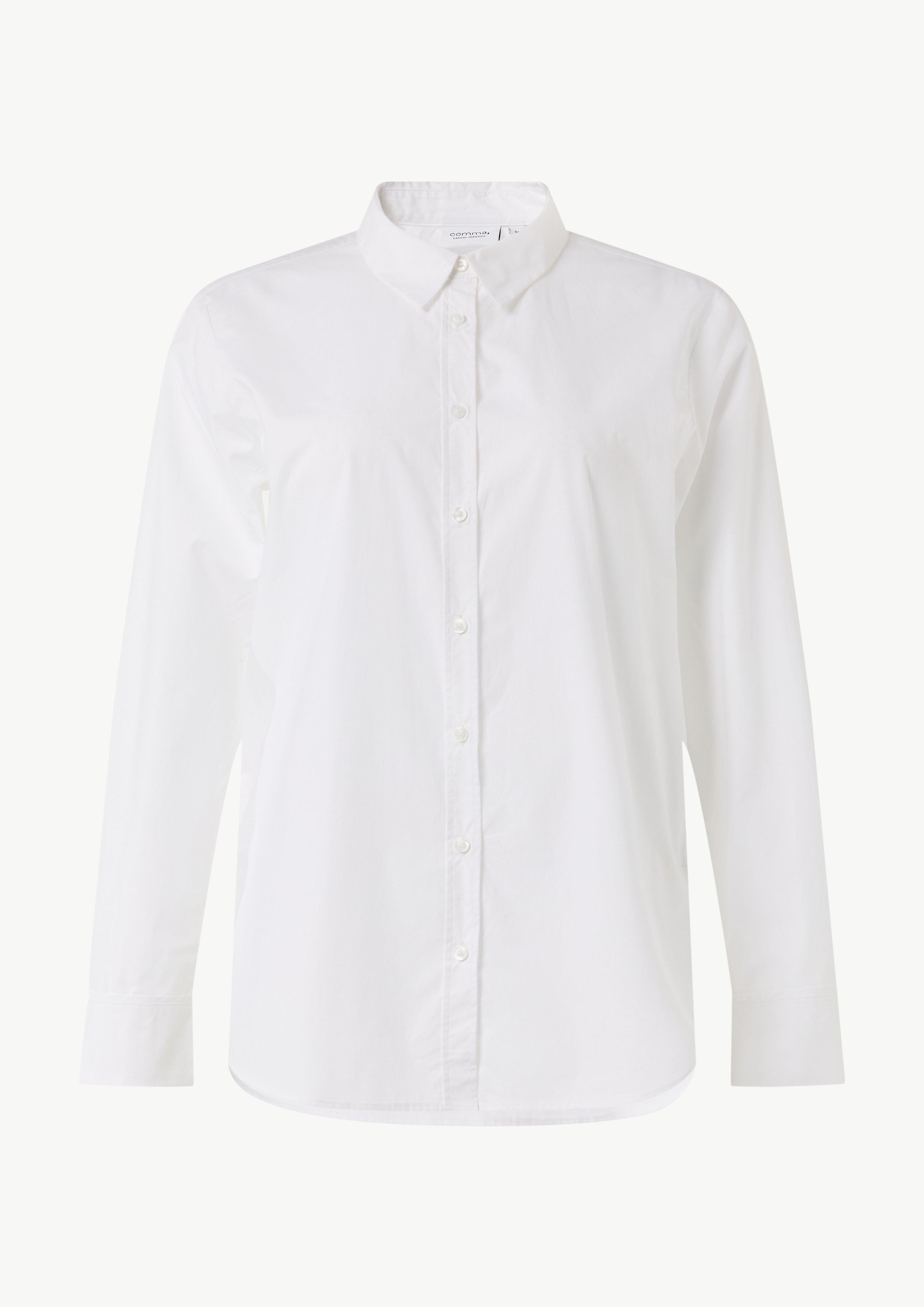 Locker geschnittene Baumwollbluse mit Eingrifftaschen - weiß