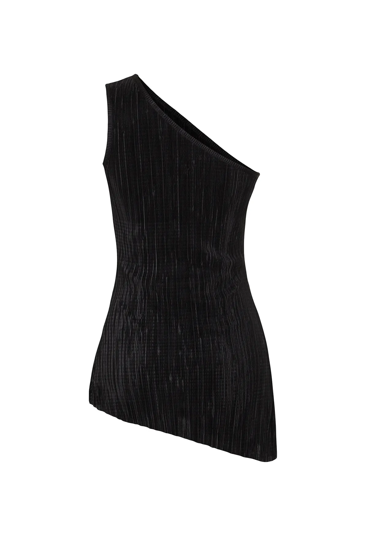 Trendyol Collection  Schwarze plissierte Stretch-Strickbluse mit asymmetrischem Kragen TWOSS24BZ00318