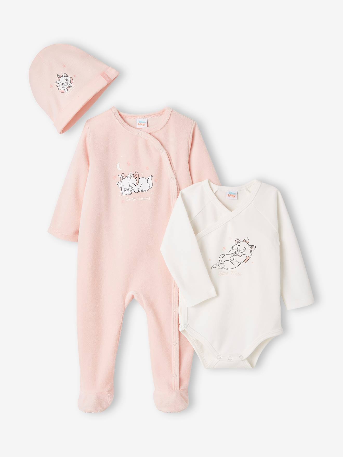 Ensemble bébé fille dors-bien + body + bonnet DS® Marie les Aristochats rose