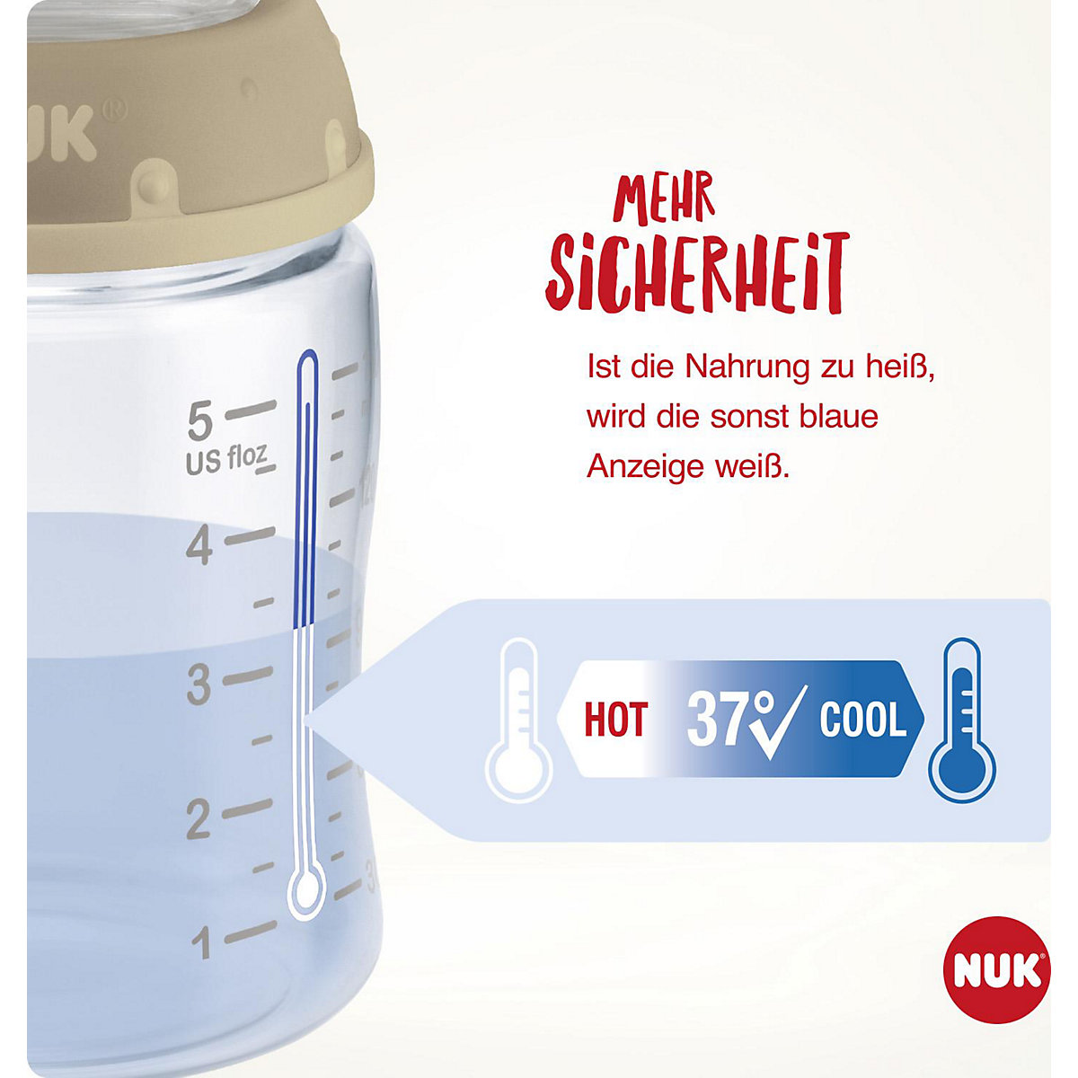 NUK First Choice+ 3 plus 2 Set mit Temperature Control, Vorteils-Set mit NUK First Choice+ PP-Babyflaschen inklusive zwei Ersatzsaugern, 0-6 Monate, beige & weiß