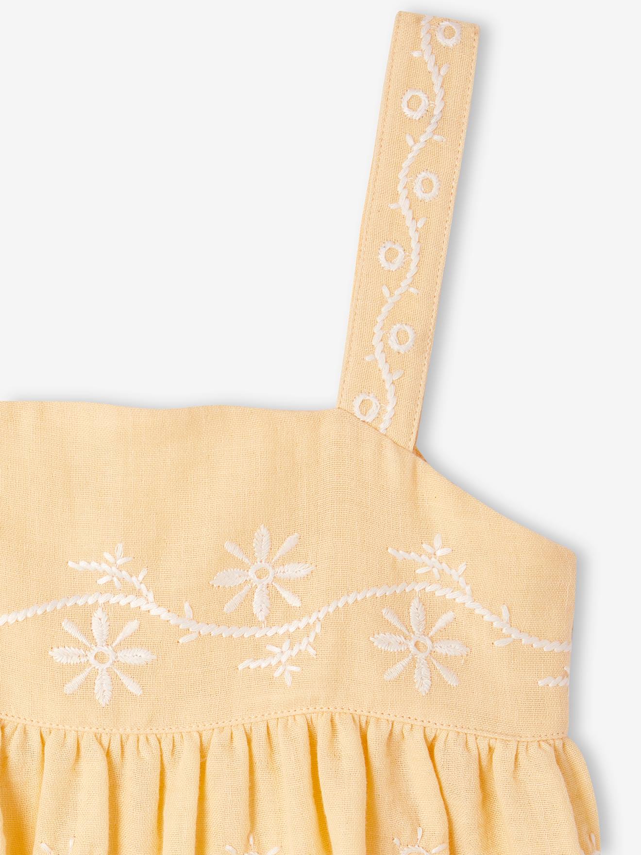 Vertbaudet Bestickte Mädchen Bluse - pastellgelb