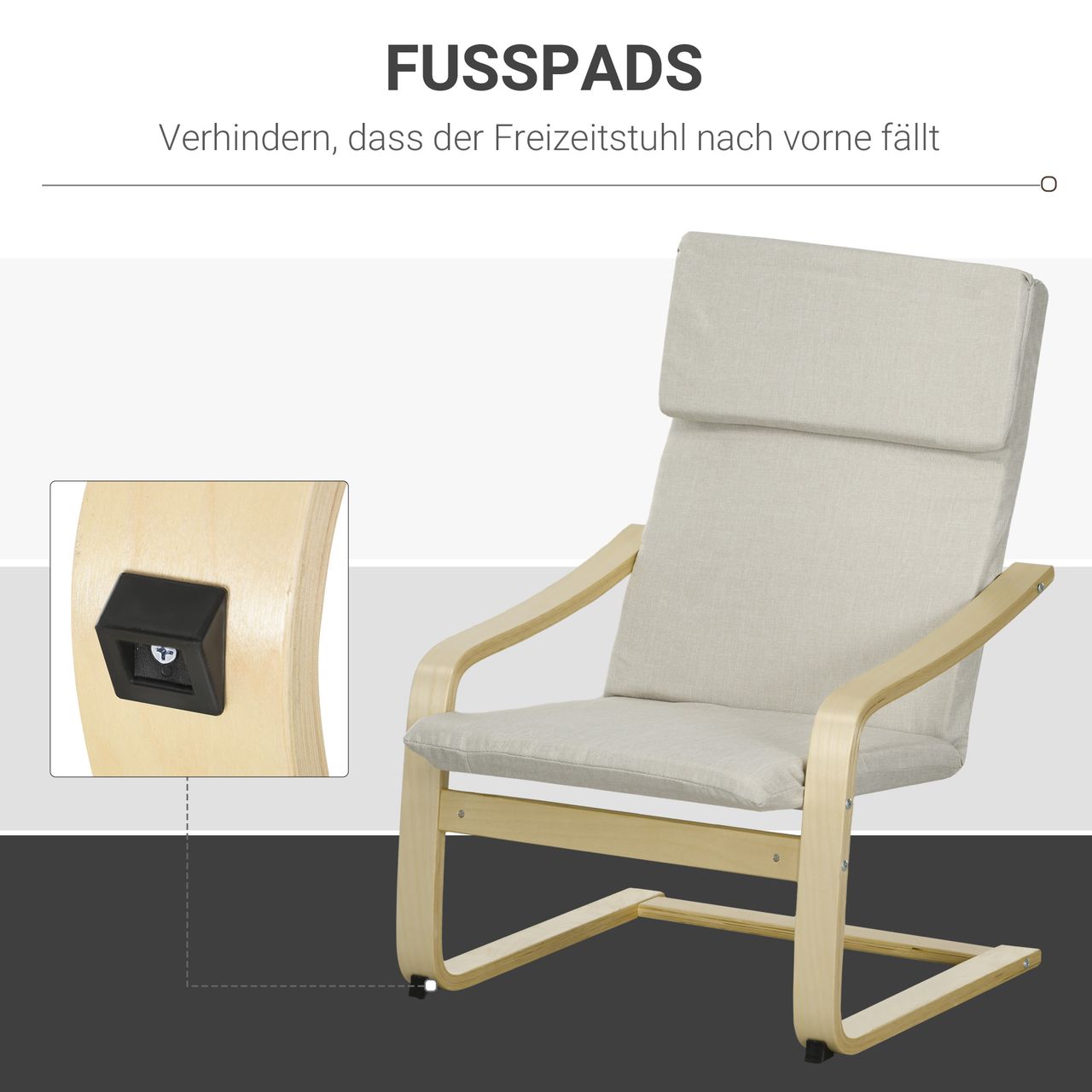 HOMCOM Relaxsessel mit Fußhocker Armlehnensessel Leinenbezug Holzgestell Braun