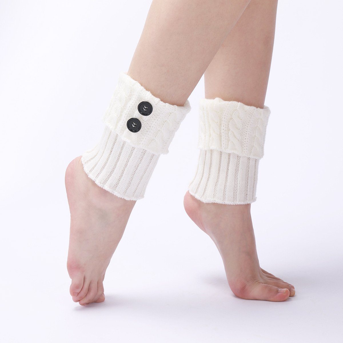 Beinstulpen Stulpen Damen Gestrickte Beinwärmer (2 paar, Socken Strümpfe Mädchen Stiefel Boot Abdeckung) Warme Winter Stricken Beinstulpen Kurze Knopf Leg Warmers