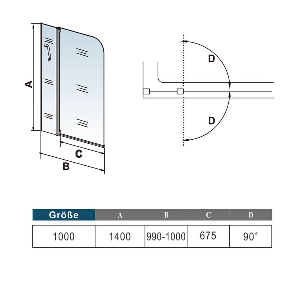duschspa Badewannenaufsatz 100x140cm Badewannenaufsatz Drehwand Glaswand Duschwand Dusche Glas, Einscheibensicherheitsglas, Sicherheitsglas, (Set), Breite 100cm, Glas