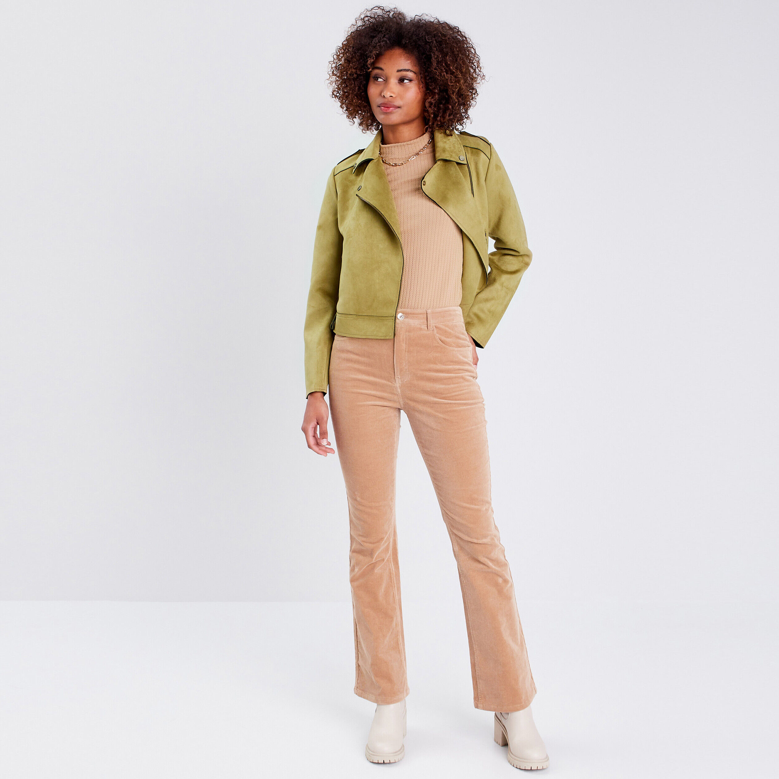 T-shirt côtelé col montant beige femme | Cache Cache