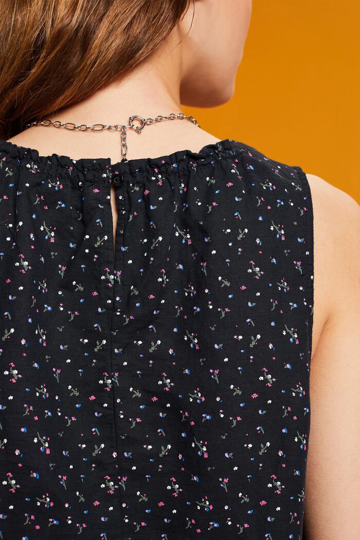 Ärmellose Leinenbluse mit floralem Print