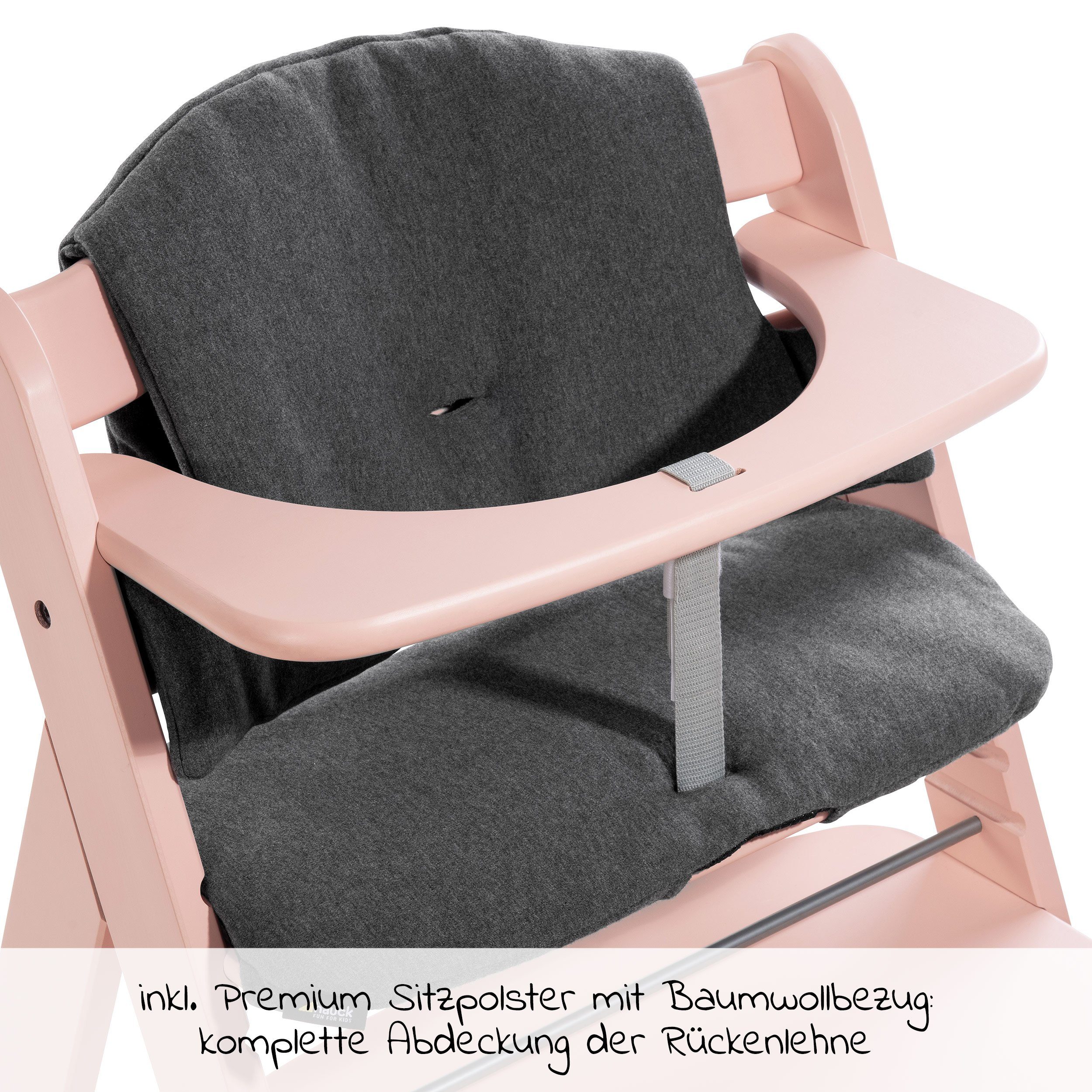 Hauck Hochstuhl Alpha Plus - Rosa (2 St), Mitwachsender Holz Kinderhochstuhl mit Sitzauflage höhenverstellbar