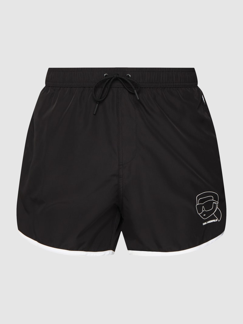 Badehose mit Logo-Print Modell 'IKONIK' in schwarz