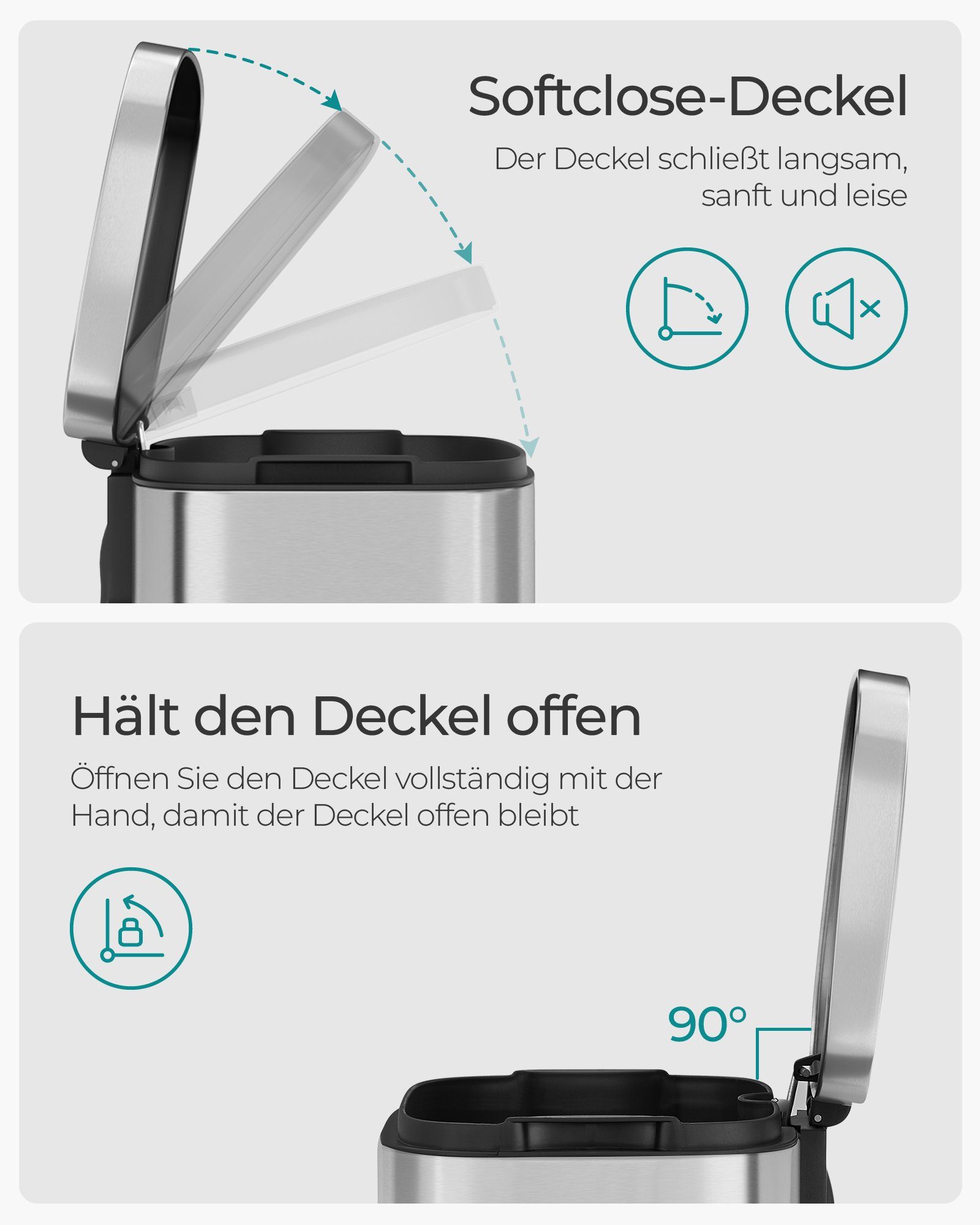 SONGMICS Mülleimer Müllbehälter, Abfalleimer, 30 L,Softclose