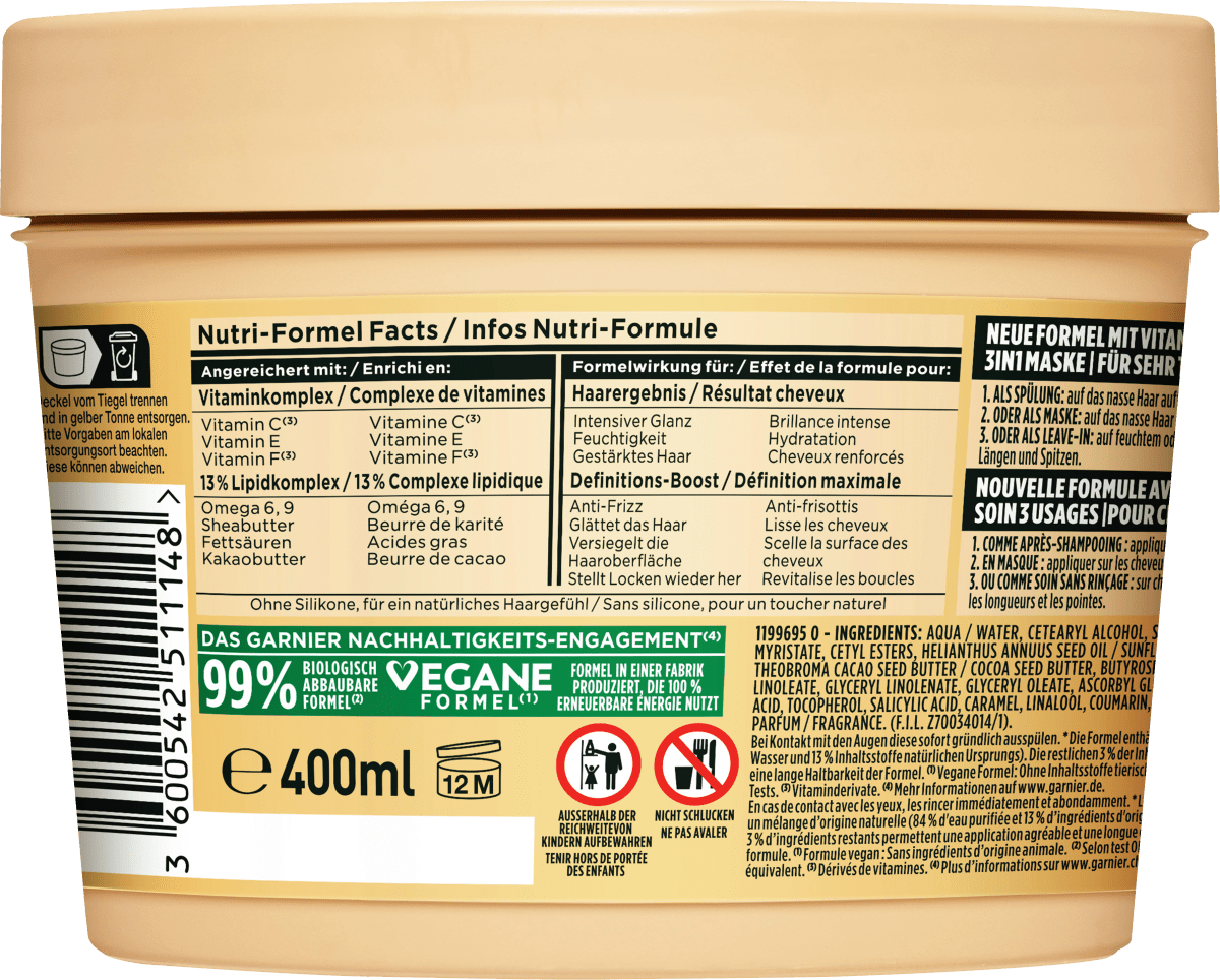 Haarkur Kakao Butter Hair Food 3in1 Maske, 400 ml