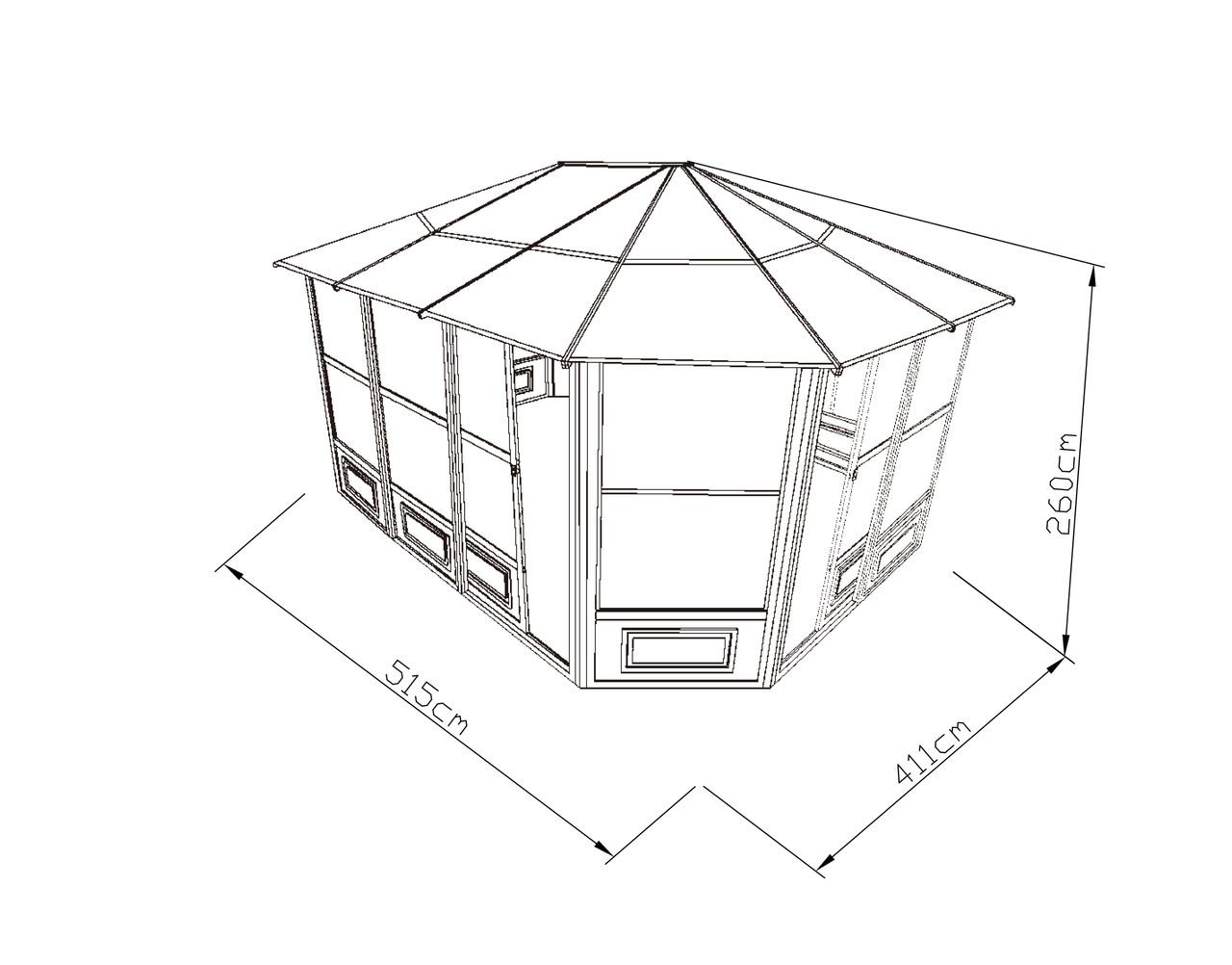 HC Garten & Freizeit Aluminium Wintergarten Pavillon - ca. 515 x 411 x 280 cm, Anthrazit