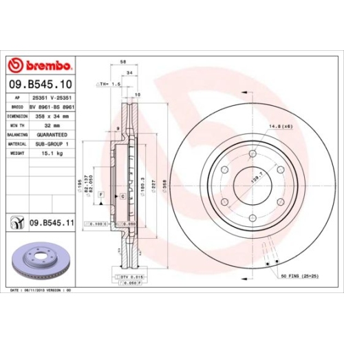 Bremsscheibe Brembo Vorderachse  1 Stück 09.B545.11 - ATU