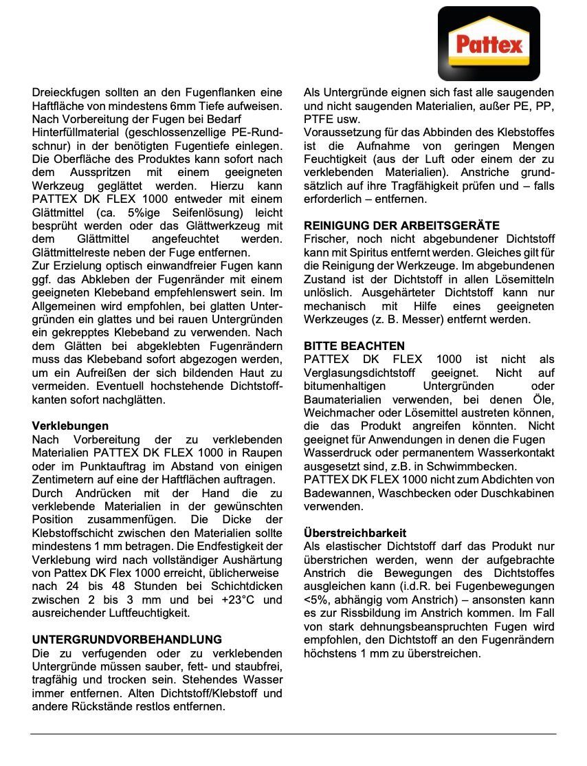 Pattex Dekorpaneele PATTEX DK FLEX 1000 Montagekleber PVC XPS EPS Befestigung Kleber Fix Fest Kartusche 390ml