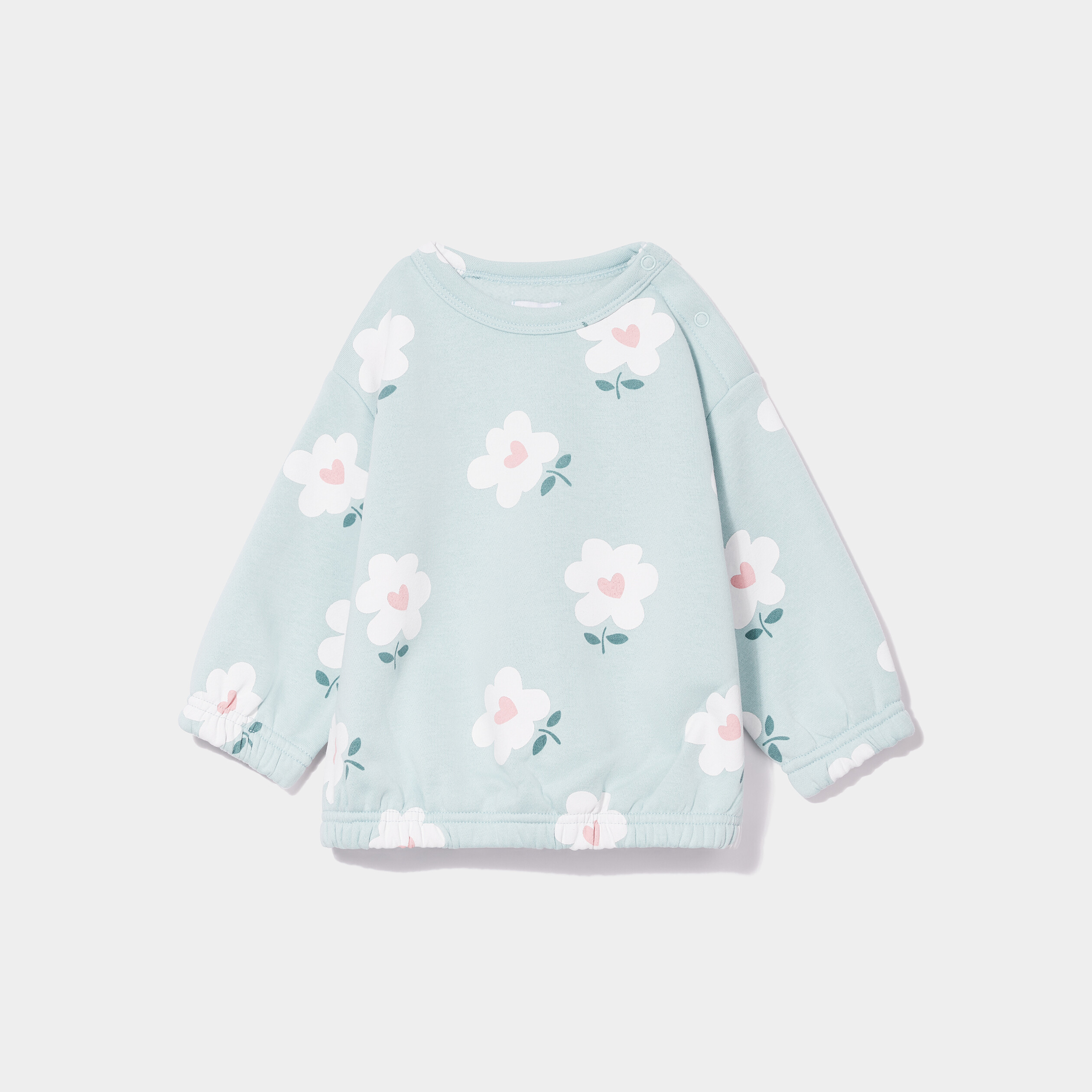 Sweat col rond épaule boutonnée bleu gris bébé fille | La Halle