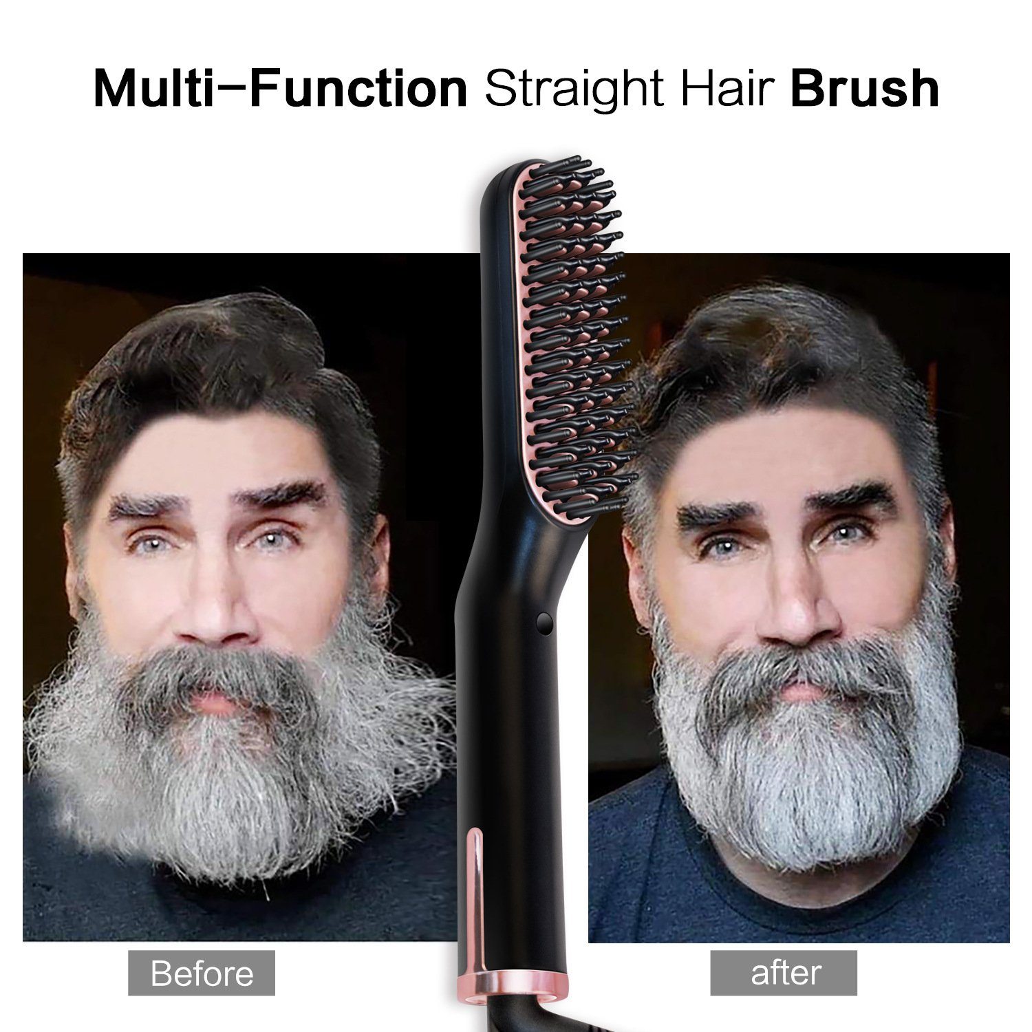 ERHWIO Bartbürste Haarglättungsbürste 3in1, Ionen-Heizung, einstellbare Temperatur, Bartbürste, Verbrühungsschutz, 30 Min. Abschaltung Männer/Frauen