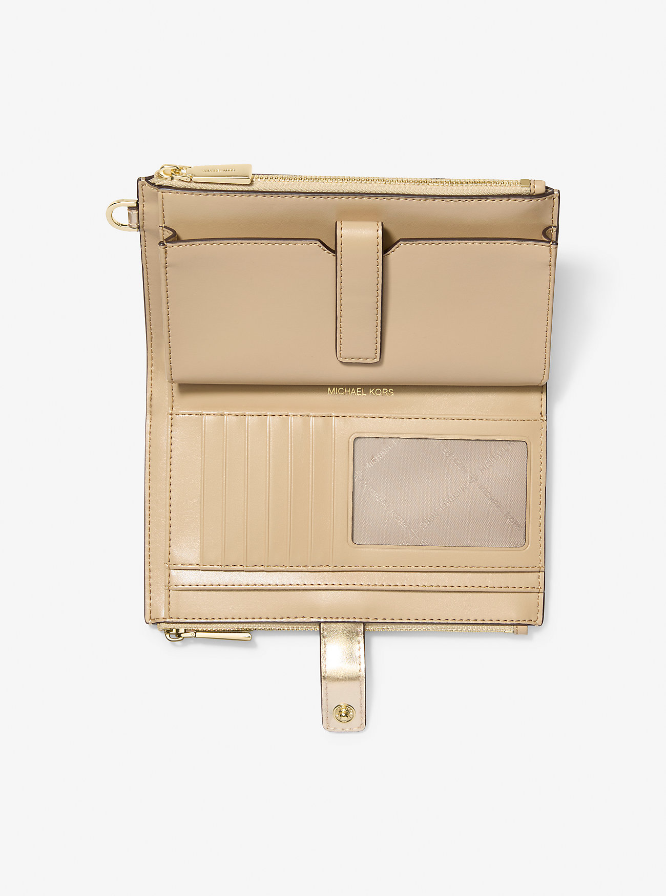Adele Metallic Pebbled Leather Smartphone Wristlet - PALE GOLD