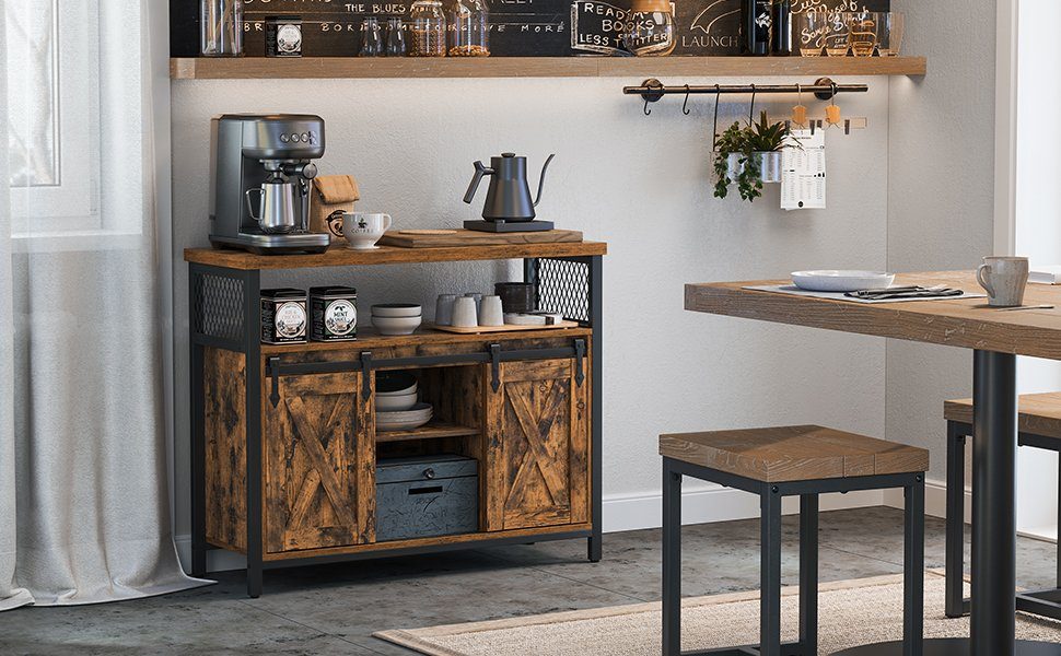 VASAGLE Sideboard Küchenschrank, mit 2 Schiebetüren, verstellbare Ablagen