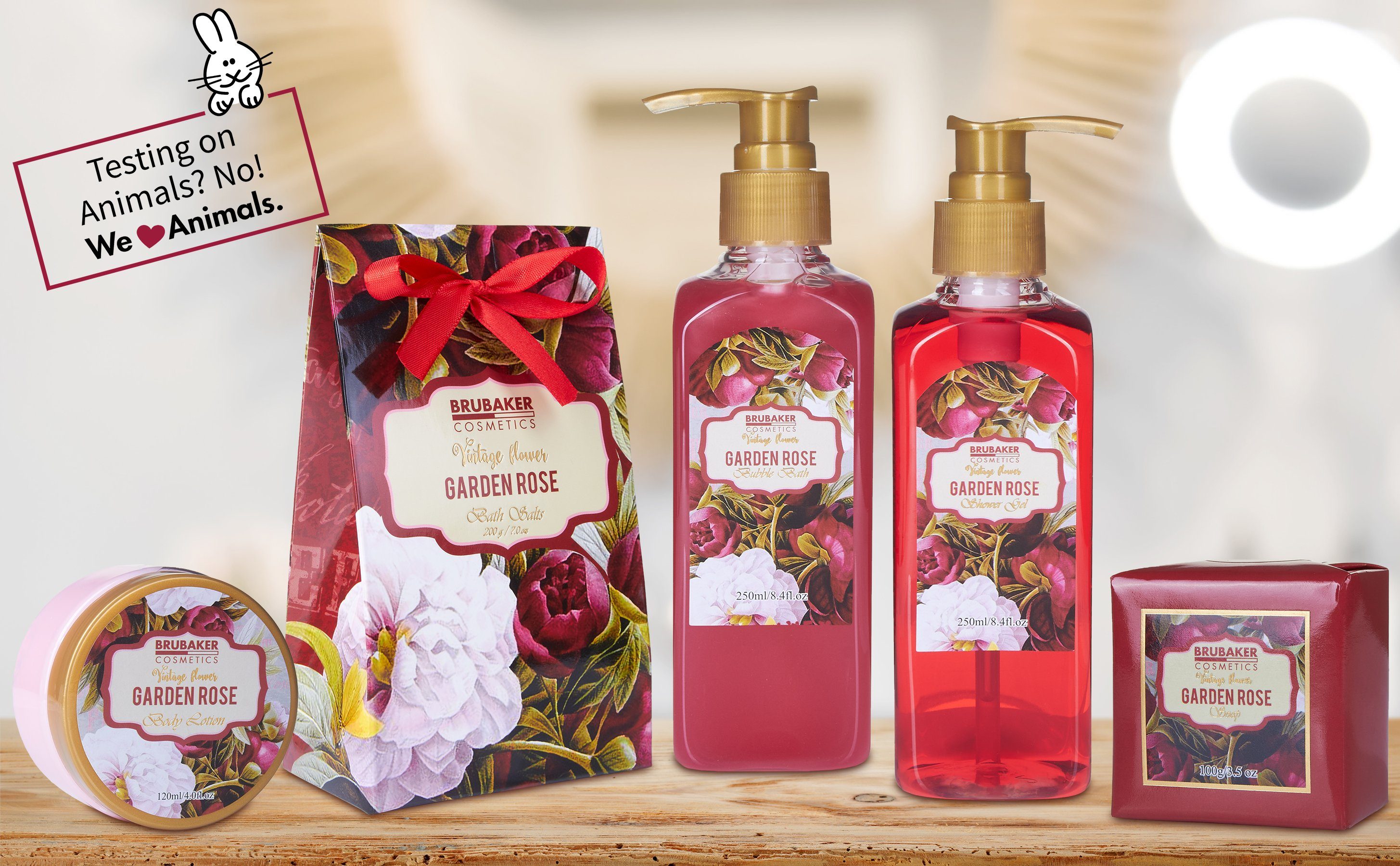 BRUBAKER Körperpflege-Set Bade- und Dusch Set, 7-tlg., Geschenkset mit Massage-Acryl, Rosen- und Veilchen Duft