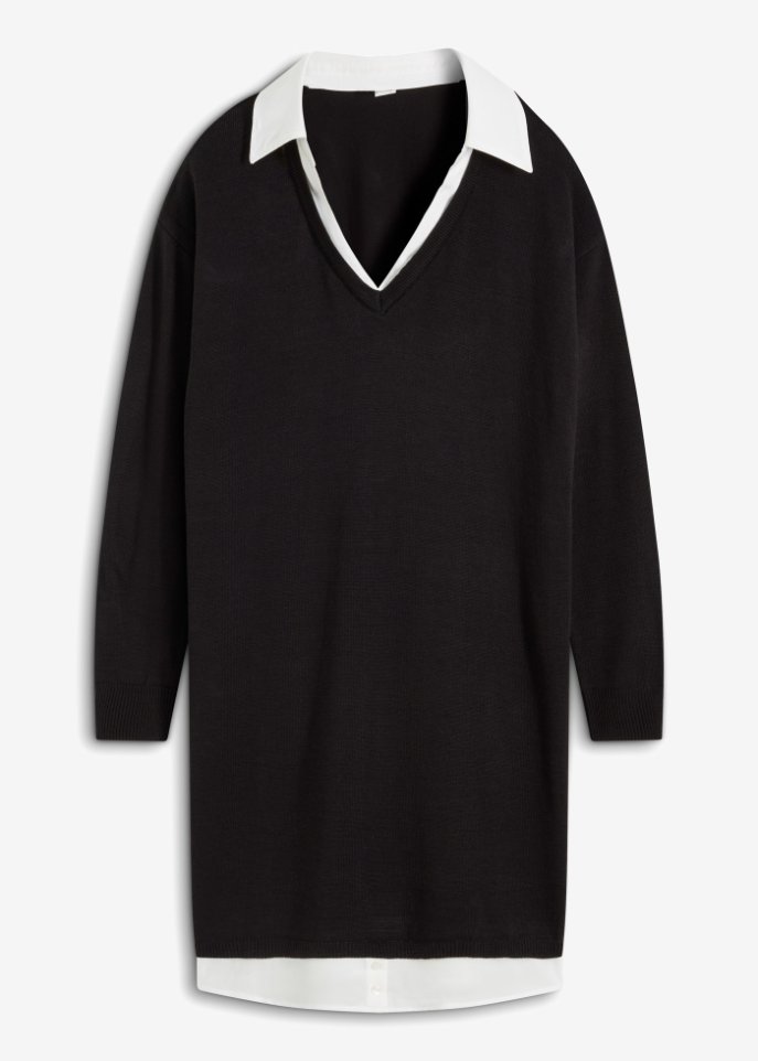 Strickkleid mit Blusen-Einsatz
