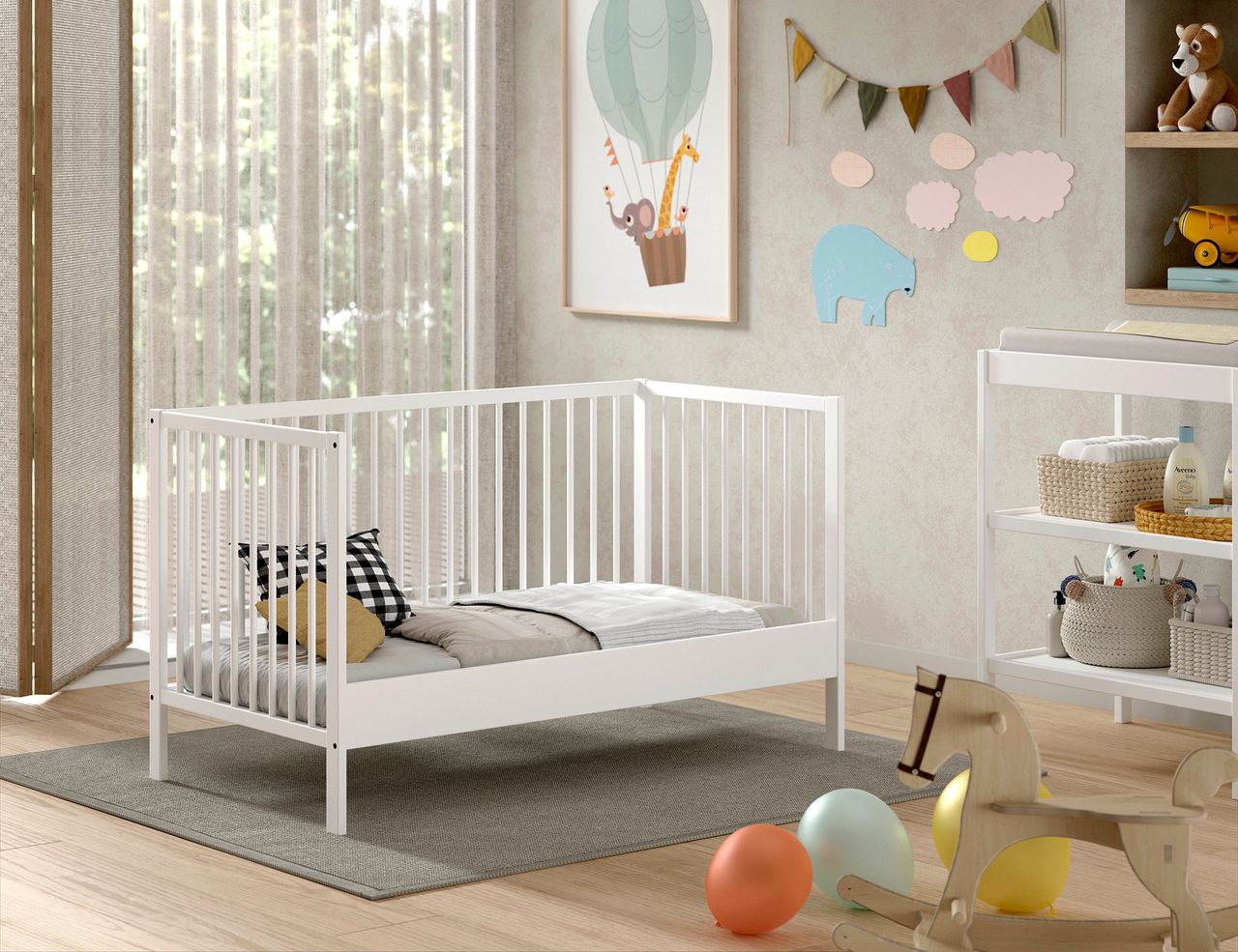 VIPACK Vipack - DINO Baby-/Juniorbett 70 x 140 cm, höhenverst. Lattenrost, Buche massiv weiß lackiert