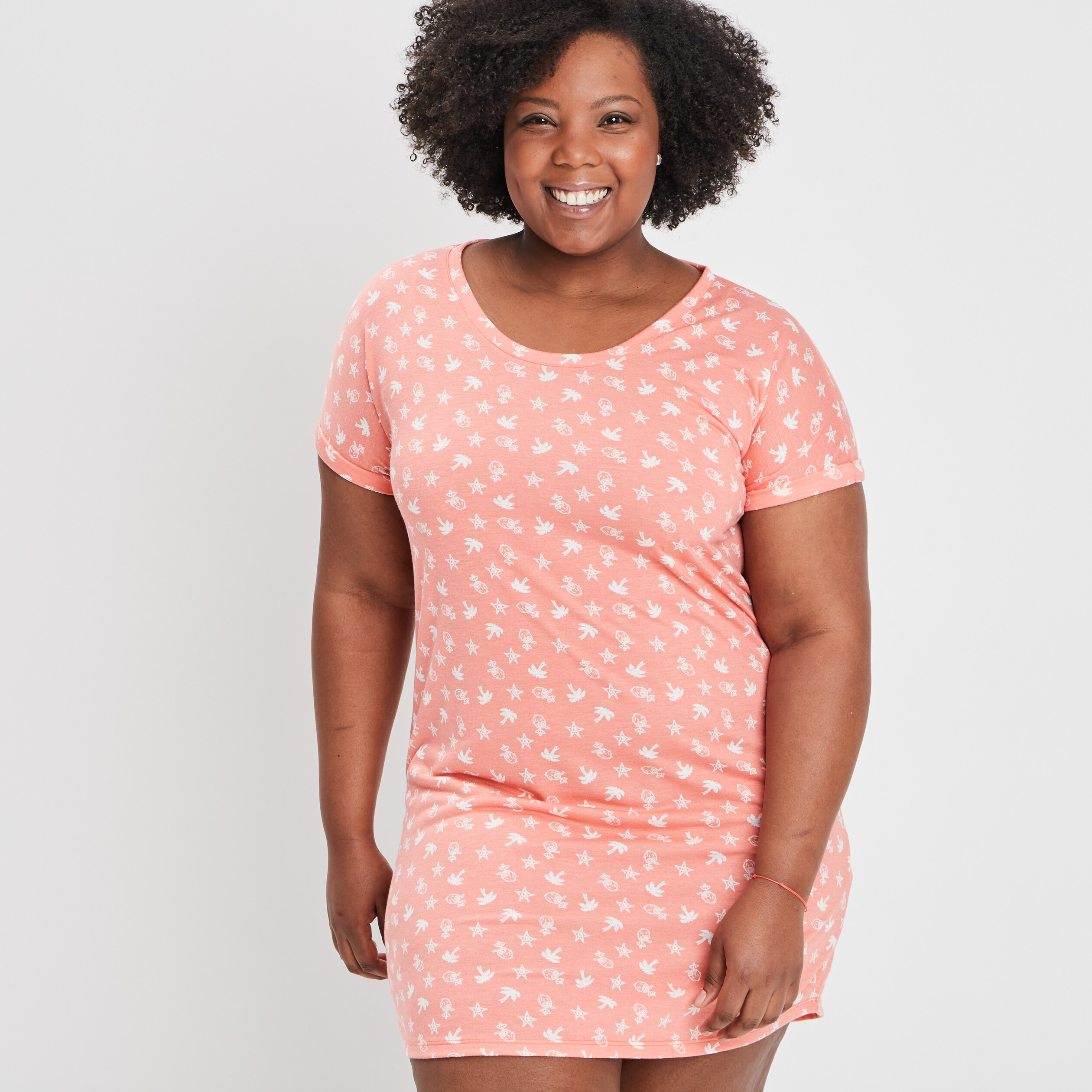 Chemise de nuit manches courtes orange corail femme grande taille | La Halle