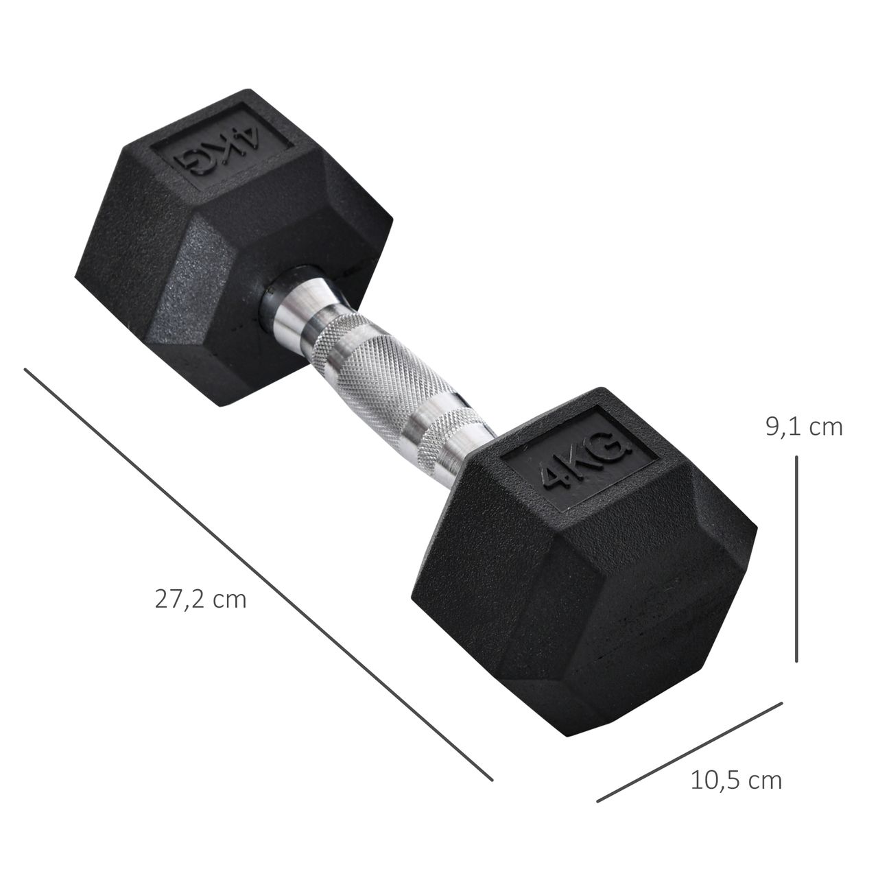 HOMCOM 2er-Set Gummi-Hantel 4 KG Fitness Hantel Kurzhantel für Trainingsraum Büro sechseckige Form Metall Gummi Schwarz