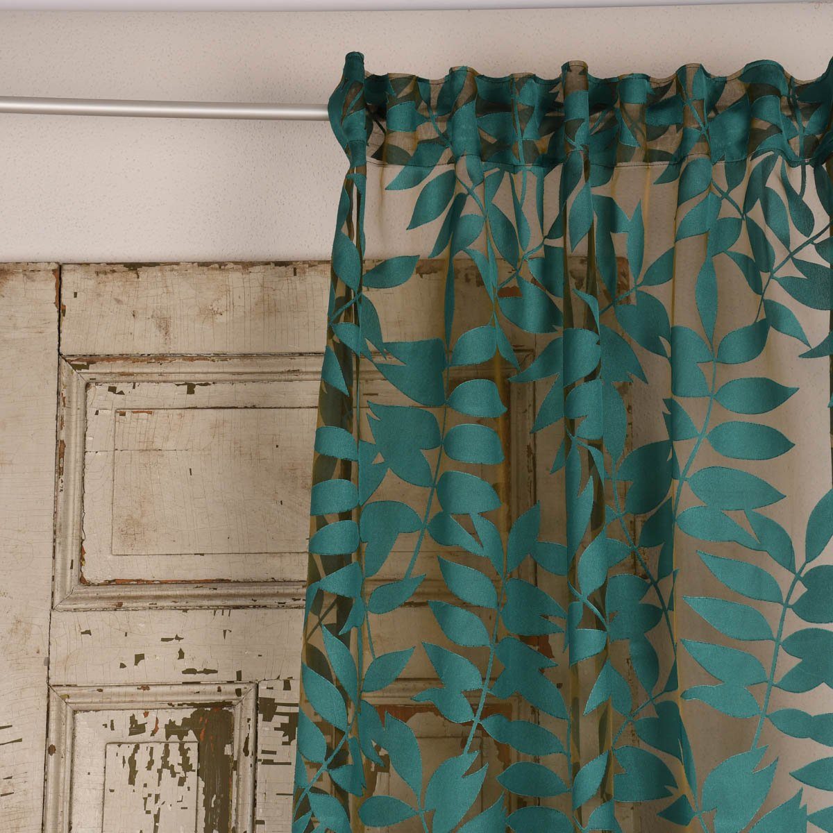 Meterware Rasch Textil Stores Ausbrenner Sri Lanka Blätter petrol bronze 300cm, halbtransparent, Viskose, überbreit