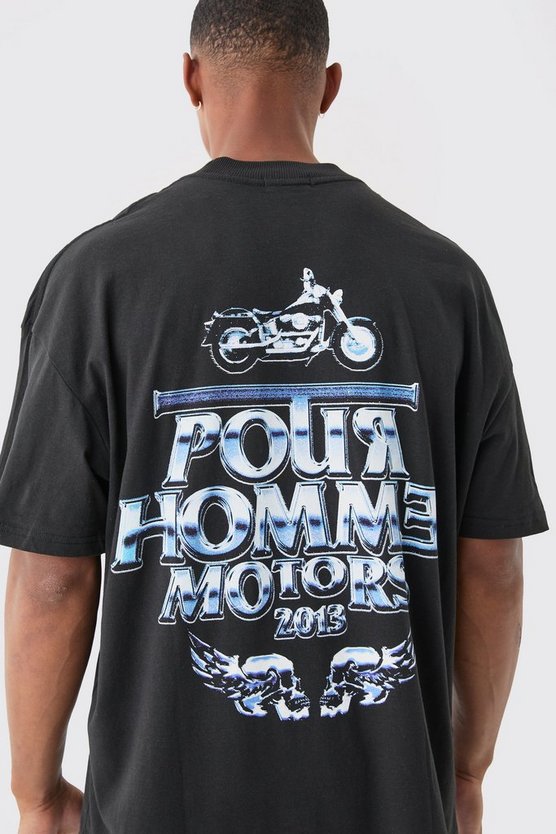 Oversize T-Shirt mit Motor Text Print