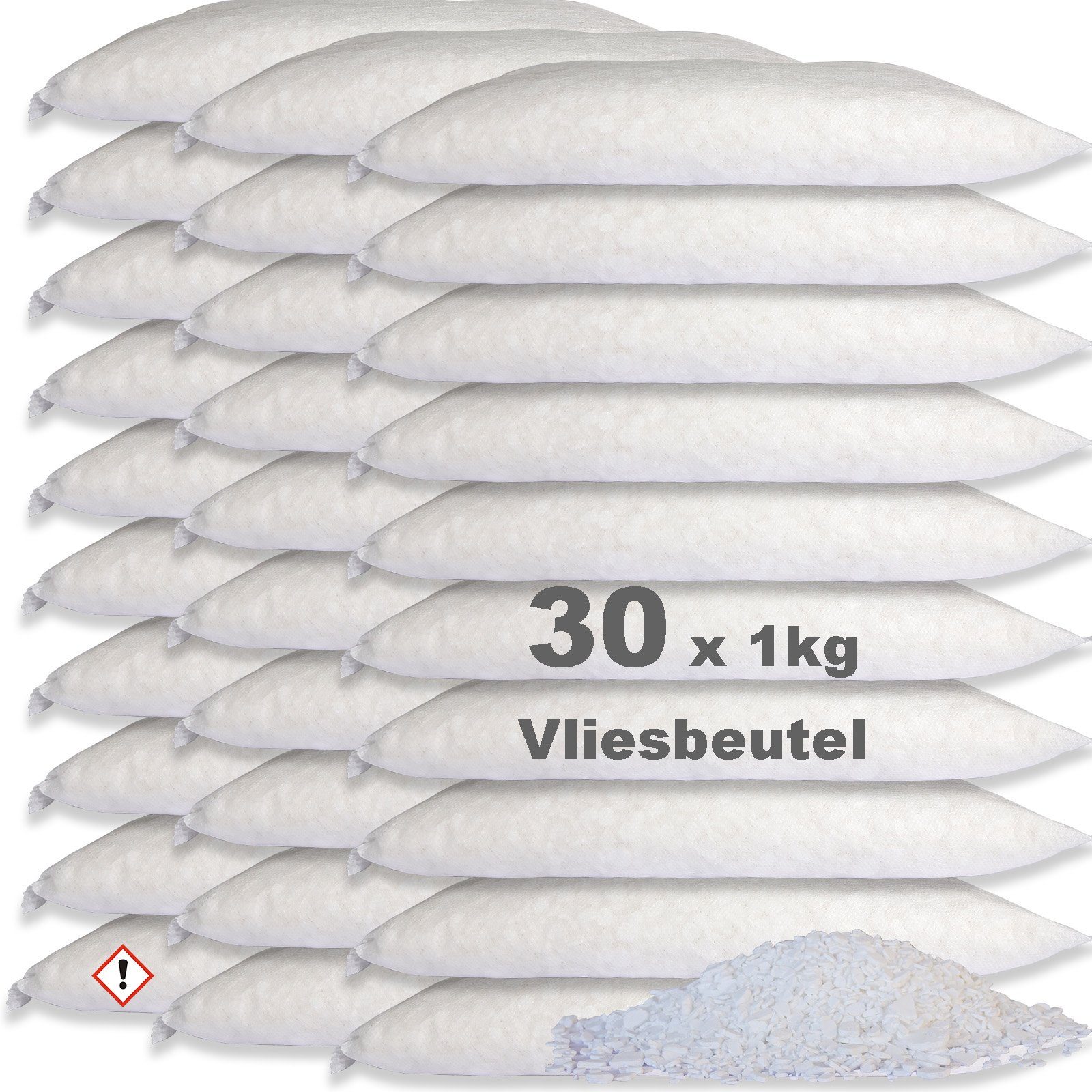 BlueCraft Luftentfeuchter Nachfüllpack Schlafzimmer Wohnung Nachfüller gegen Schimmel, 30 x 1 kg Raum Entfeuchter Granulat im Vliesbeutel, ohne Strom
