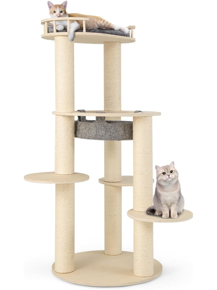 COSTWAY 6-stöckiger Kratzbaum Holz in Beige günstig kaufen onesize