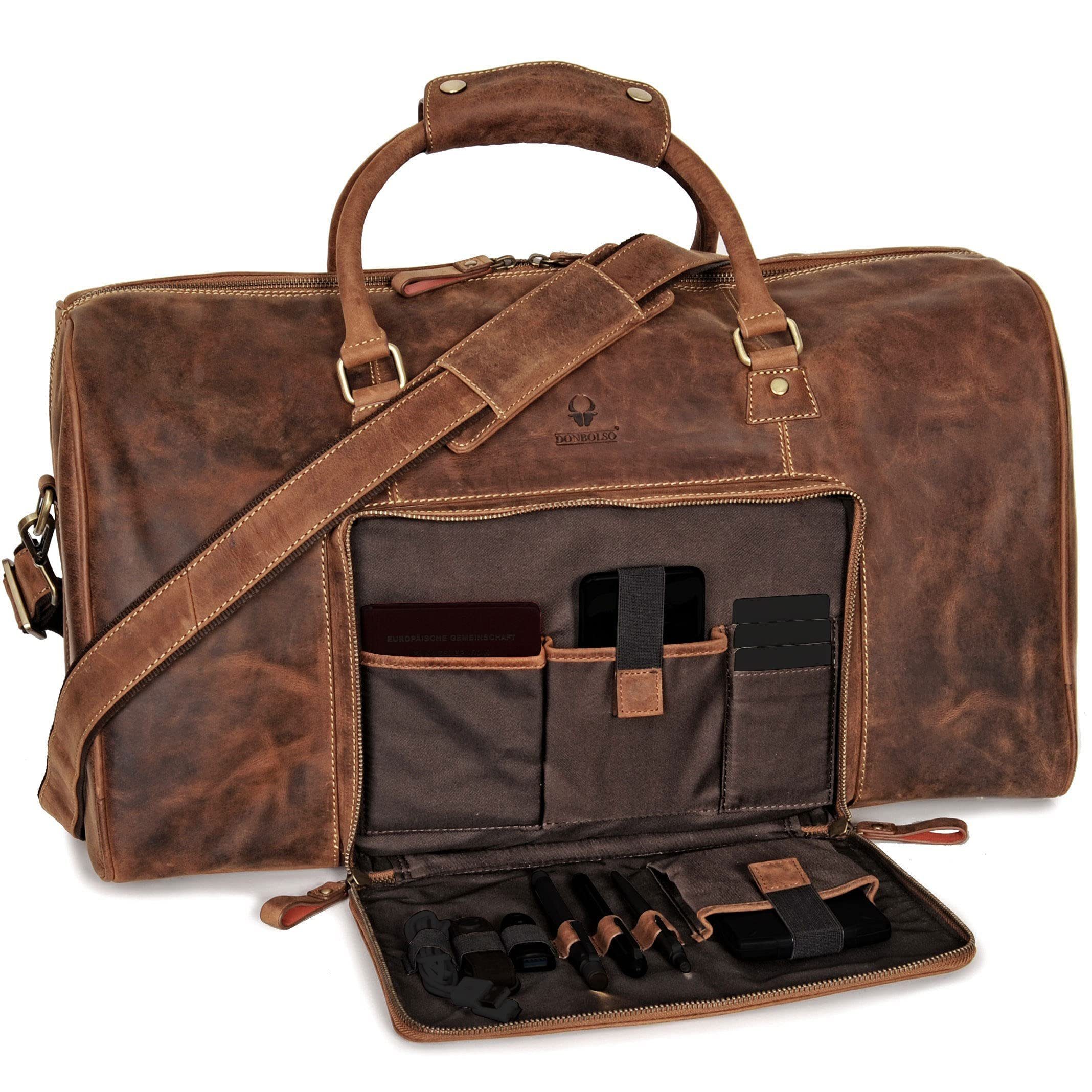 Donbolso Weekender Weekender Neapel - Reisetasche Herren groß, Leder Braun, Braun L